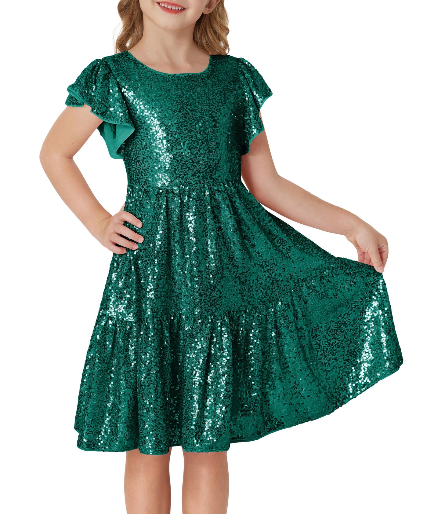 GRACE KARIN Girls Party Dress Sequin Formal Fancy Birthday Dress for Girls Prom Ruffle Midi Dress 5-14Years