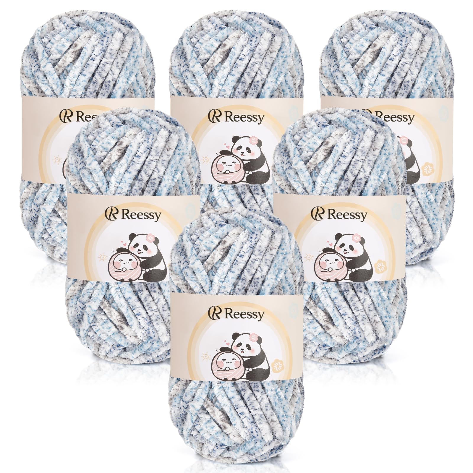 Reessy Chenille Yarn 600g(6×100g), Super Soft Fluffy Velvet Yarn Set, Thick Yarns Knitting Wool for Knitting and Crochet Amigurumi, Handbag, Blankets, DIY(Blue Grey)