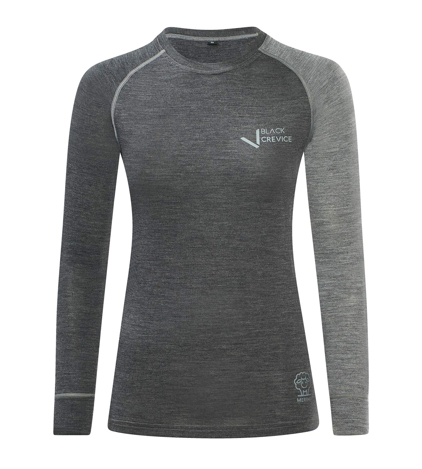 Black Crevice Damen Langarmshirt Aus Merino Wolle sous-vêtement Fonctionnel. Femme