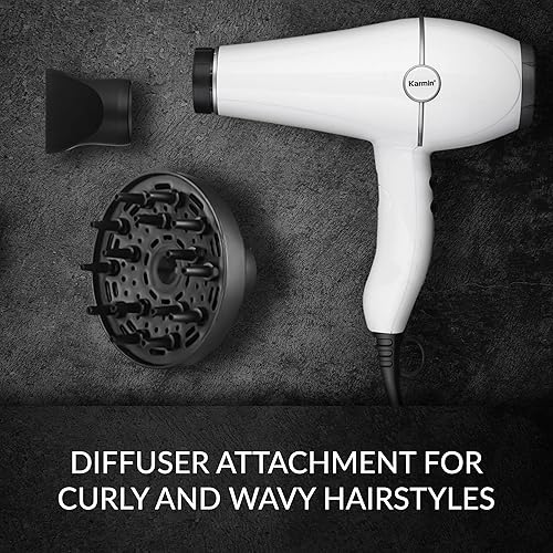 Miniatura 4 de KARMIN Salon Series - Secador de pelo iónico profesional, iones negativos positivos, secador de cerámica, ligero, secado rápido, 2 velocidades y 3