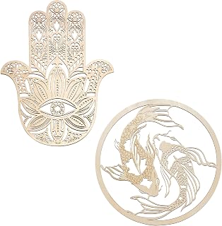 " Fourth Level MFG 16" 2-Piece Set F (Hamsa and Yinyang), Sacred Geometry Wood Wall Art, Zen Home Decoration for Yoga and Meditation, Good Chakra Spiritual Energy Altar Decor, Zen Hand, Yin Yang Koi