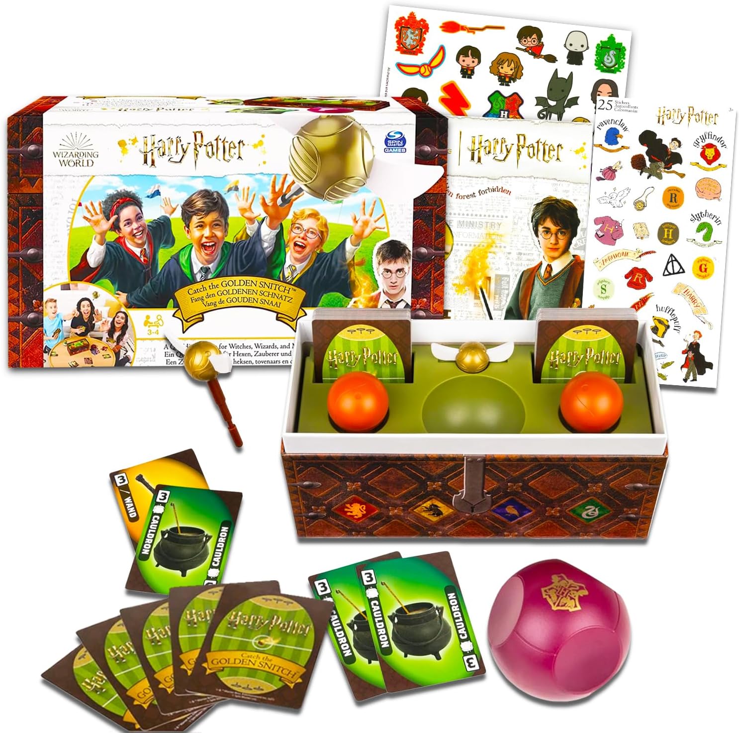 Harry Potter Catch The Golden Snitch Board Game - Bundle of Board Game with Golden Snitch Plus Stickers, More | Harry Potter Games for Birthday Party