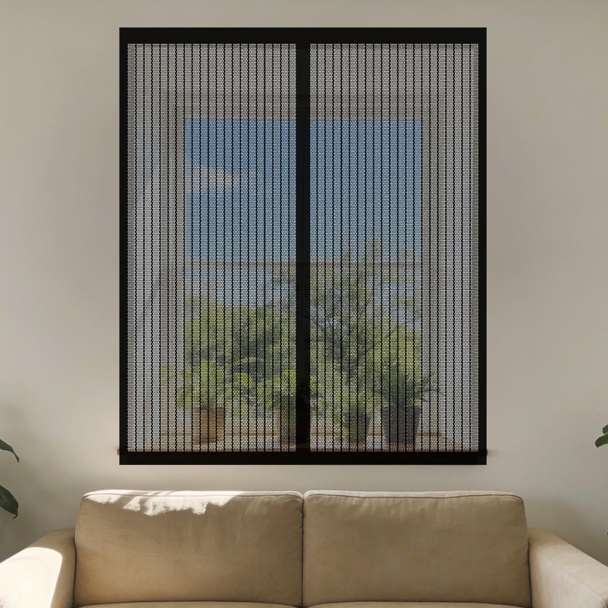 Magnetic Net Window 95 x 175 cm Selfadhesive Tape Window Fly Net Fine Mesh Design Prevents Tiny Insects from Entering for Living Room Bedroom Offfice, Black