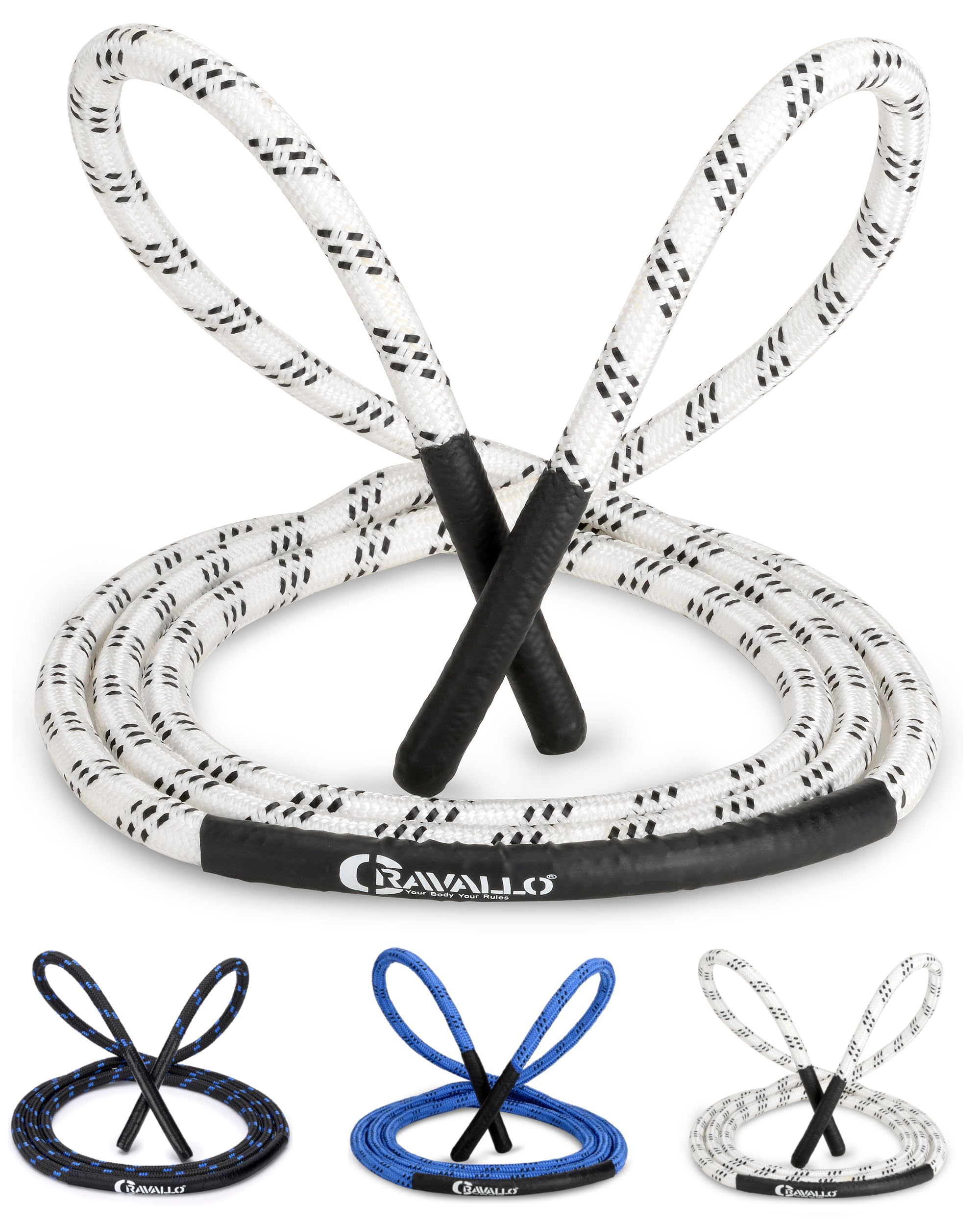 Cravallo® Springseil I 3 Meter Fatburner Speed Jumping Rope I Erwachsenen Profi Skipping Seil I Ideal zum Boxen, Ausdauer Sport, MMA, HIIT in Schwarz, Blau und Weiß (2.80 m, Weiß)