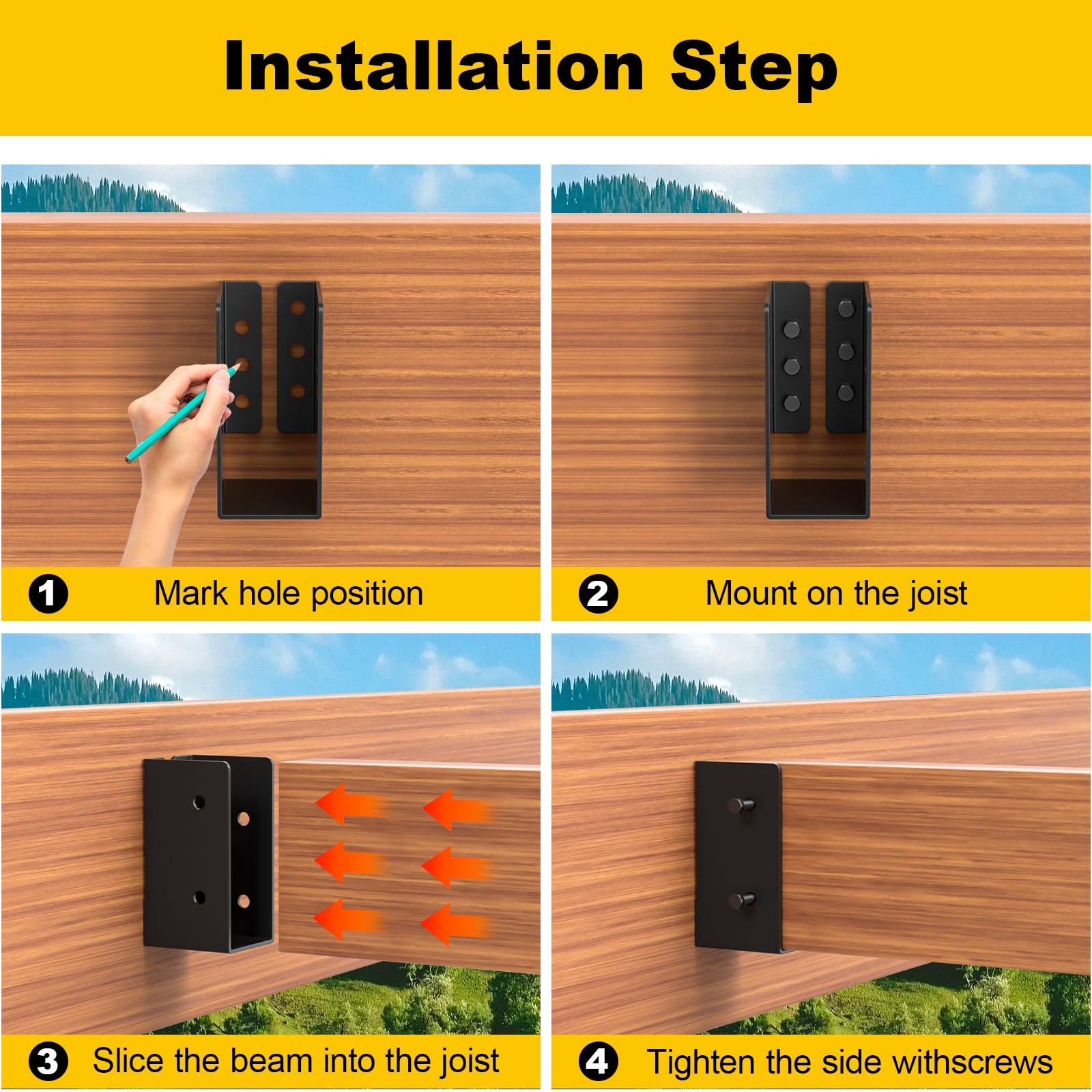 FMhotu Concealed Joist Hanger (24 Packï¼‰, 2"x4" Outdoor Concealed-Flange Joist Bracket with Screws, Q235B Steel Powder Coated Concealed Mount Light Joist Hangers for 2"x4" Beam, Swing, Handrail, Fence