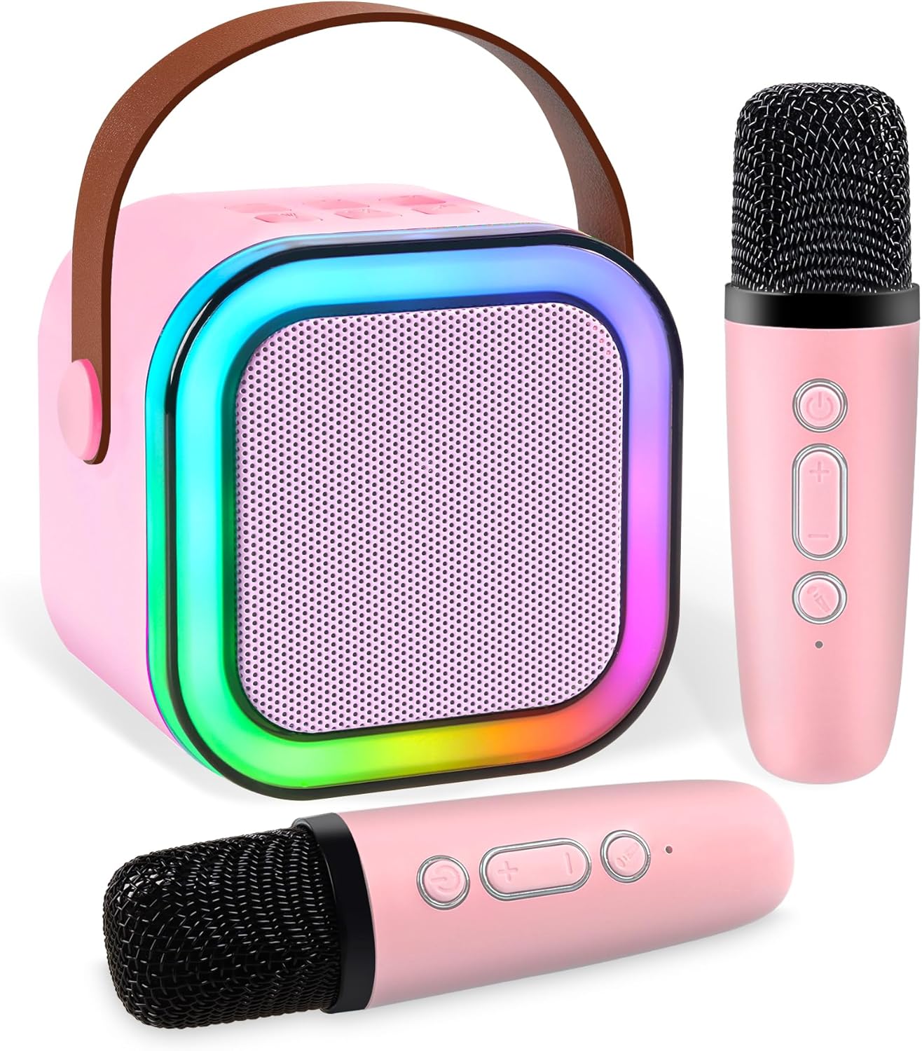 Mini Karaoke Machine,Portable Bluetooth Speaker with 2 Wireless Microphone for Kids Adults with Led Lights,Christmas Birthday Gifts for Girls Ages 4-12 Years Old Support USB/TF/AUX for Home Party,pink