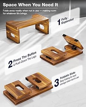 吉澤　assist stool BLUEWEST Foldable Poop Stool, Acacia Wood Toilet Stool for