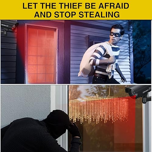 Miniatura 2 de Macarrie 8 cámaras falsas de seguridad falsas, cámara falsa realista, cámara falsa de plástico, sistema de vigilancia CCTV con luz LED de movimiento