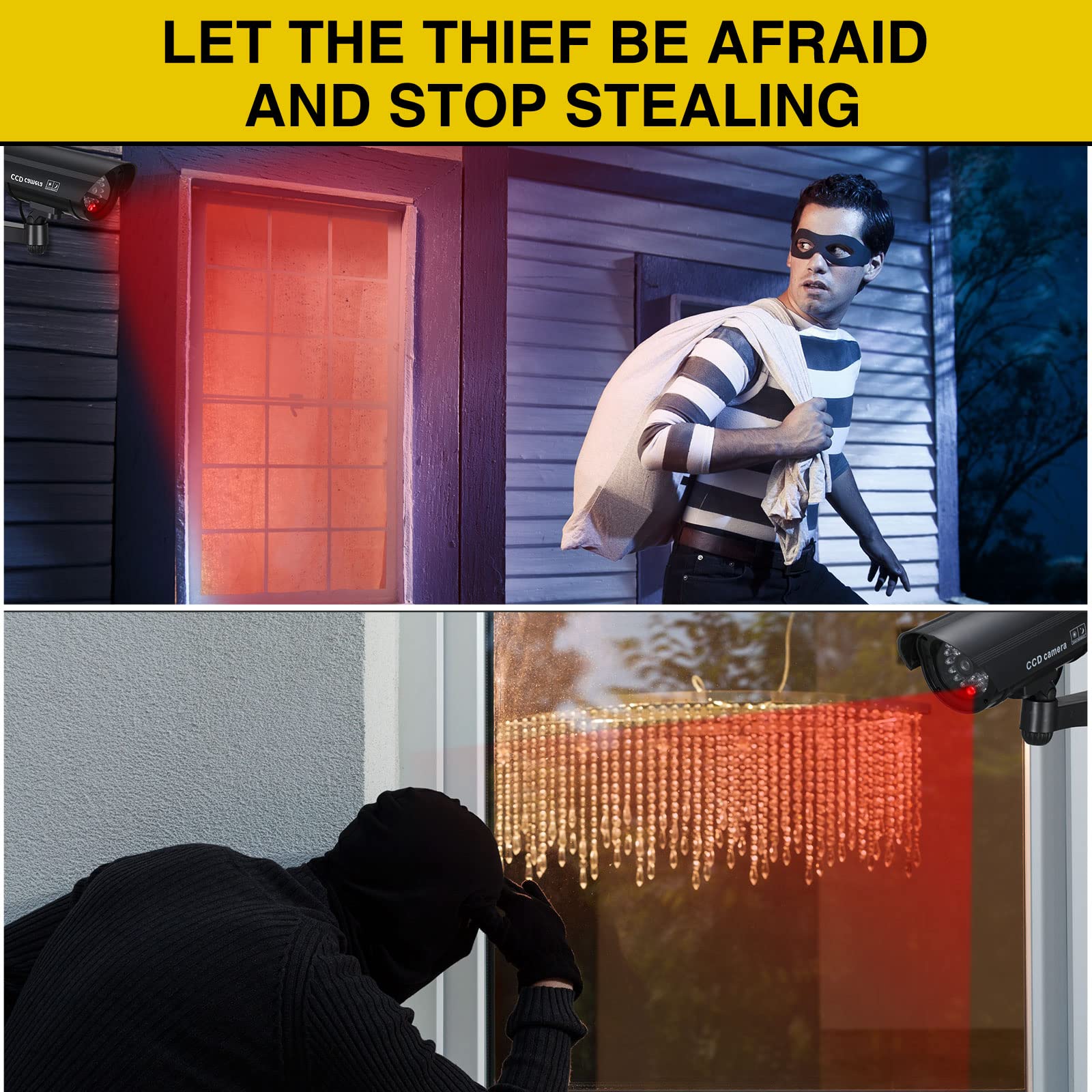Macarrie 8 Stück gefälschte Kamera, realistische Attrappe, Sicherheitskamera, Kunststoff, gefälschte Video-CCTV-Überwachungssystem mit Bewegungs-LED-Licht für Zuhause, Außen, Innenbereich, keine