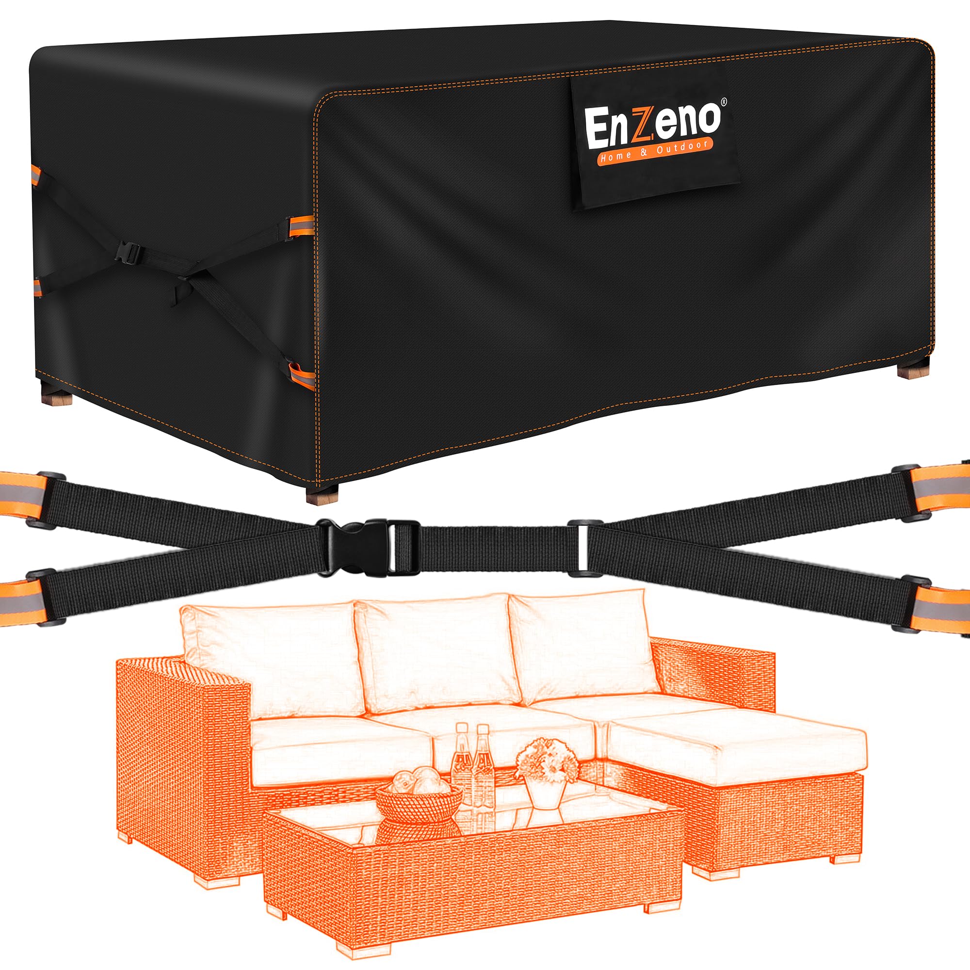 Enzeno Copertura per mobili da giardino impermeabile, 200 x 150 x 74 cm, copertura per tavolo da giardino, nuovo aggiornamento 500D resistente, copertura per mobili da esterno con aperture di