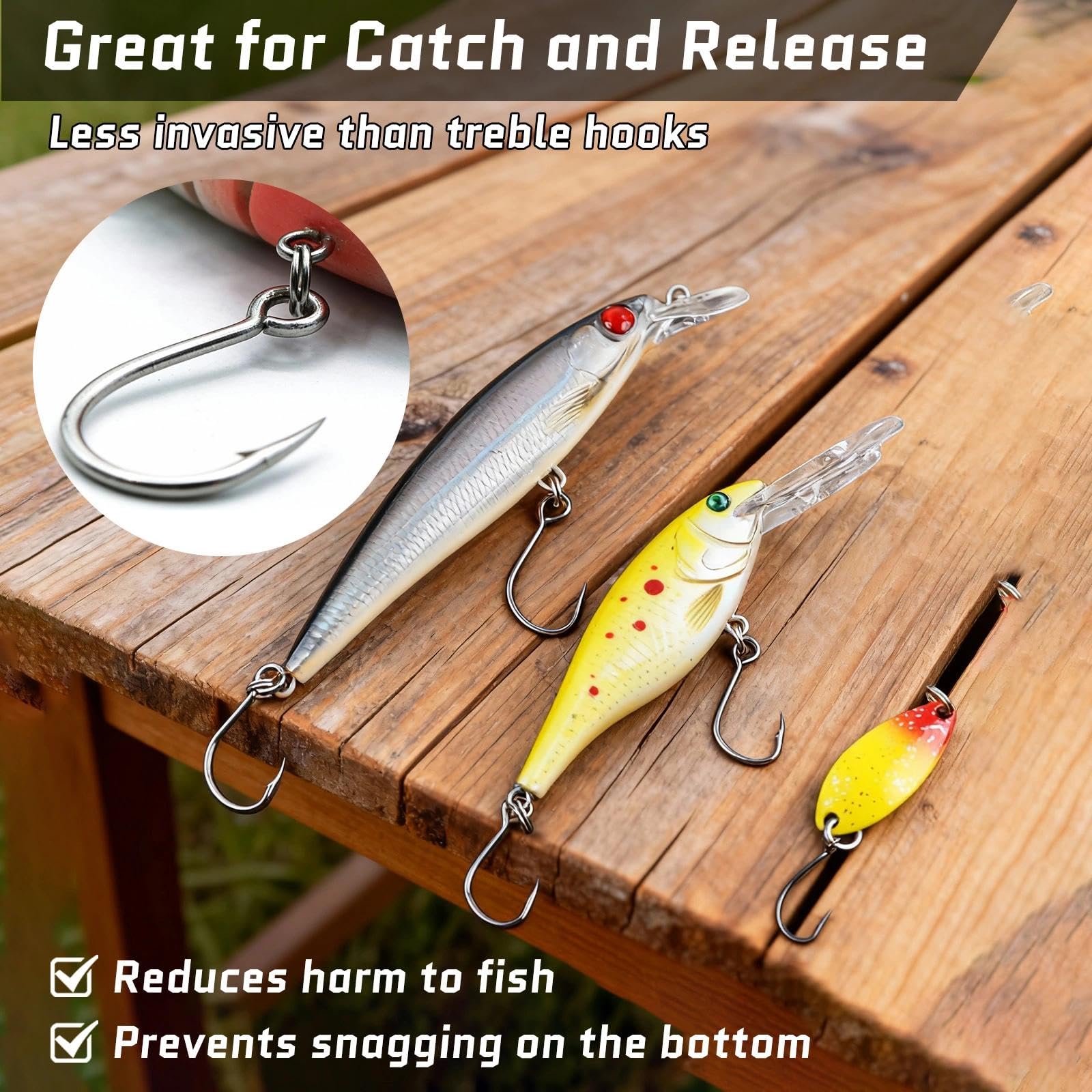 double fishing lure replacement hook hangers FishTrip Inline Single Hooks, Treble for Lures application__Saltwater Berkley Fireline Tracer braided make hook float freely Grip:Split Grip