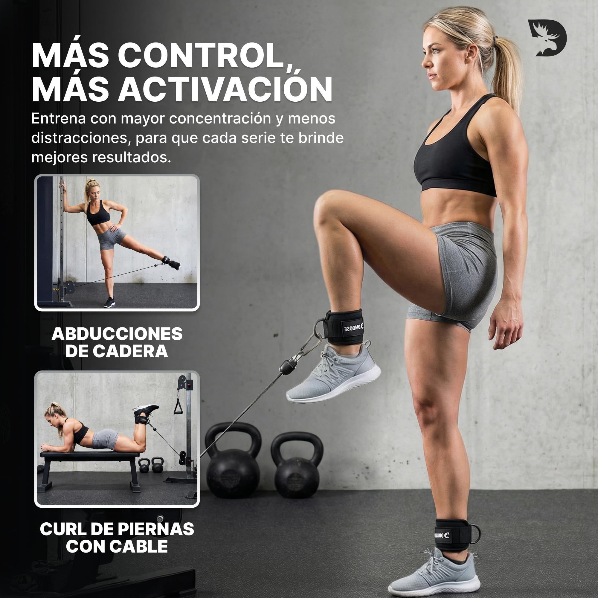 DMoose Fitness Tobilleras Poleas Gym - Talla Única Con Puños Acolchados De Primera Calidad - Accesorios Gym Mujer Ejercicios De Glúteos - Correa Para El Tobillo Para Hacer Botín Ejercicio