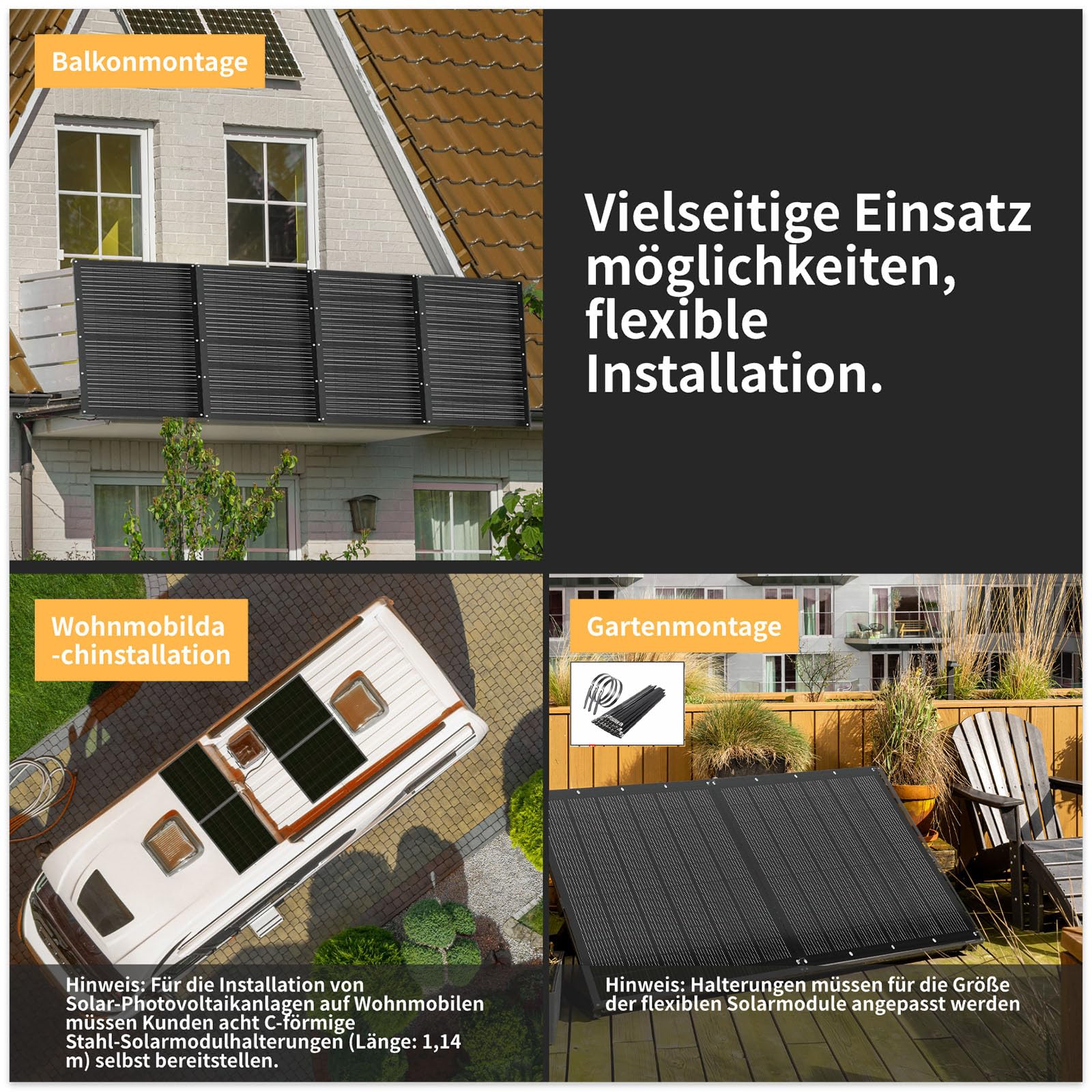 Balkonkraftwerk 800W_RC® MI2S-800D + 200W*4 Flexible Solarmodul + 5m AC Netzanschlusskabel + 1.2M/2M*2 DC Verlängerungskabel MC4 + Edelstahlbander