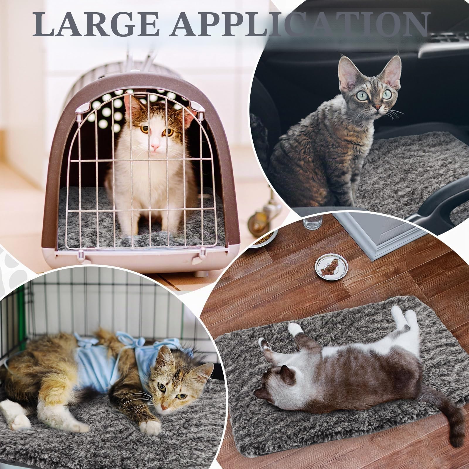 Photect 4 Coussins Auto-Chauffants pour Animaux de Compagnie Tapis pour Chien Lavable Amovible Fond Antidérapant Tapis de Lit en Caisse Thermique Extra Chaud Chat(Gris,40 x 50 cm)