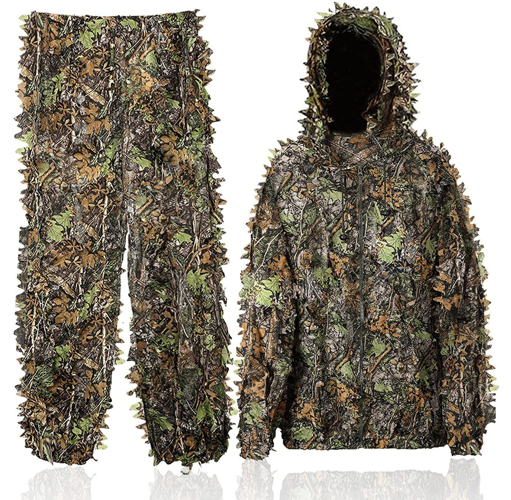 Tuta Mimetica Ghillie 3D Favuit Con Foglie | Leggera E Traspirante Per Caccia, Airsoft, Halloween