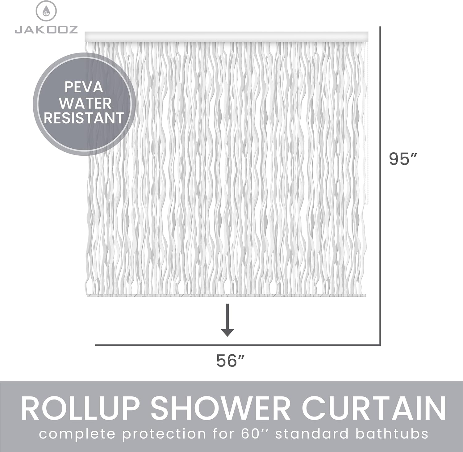 Rollup Shower Curtain for Bathroom. Waterproof, 100% PEVA, Heavy Duty Ceiling Mounted Shower Curtain Roller Blind for Bathtub. No Rods, No Hooks, No Rings! (56x95) (Wave) Rollup Shower Curtain for Bathroom. Waterproof, 100% PEVA, Heavy Duty Ceiling Mounted Shower Curtain Roller Blind for Bathtub. No Rods, No Hooks, No Rings! (56x95) (Wave)