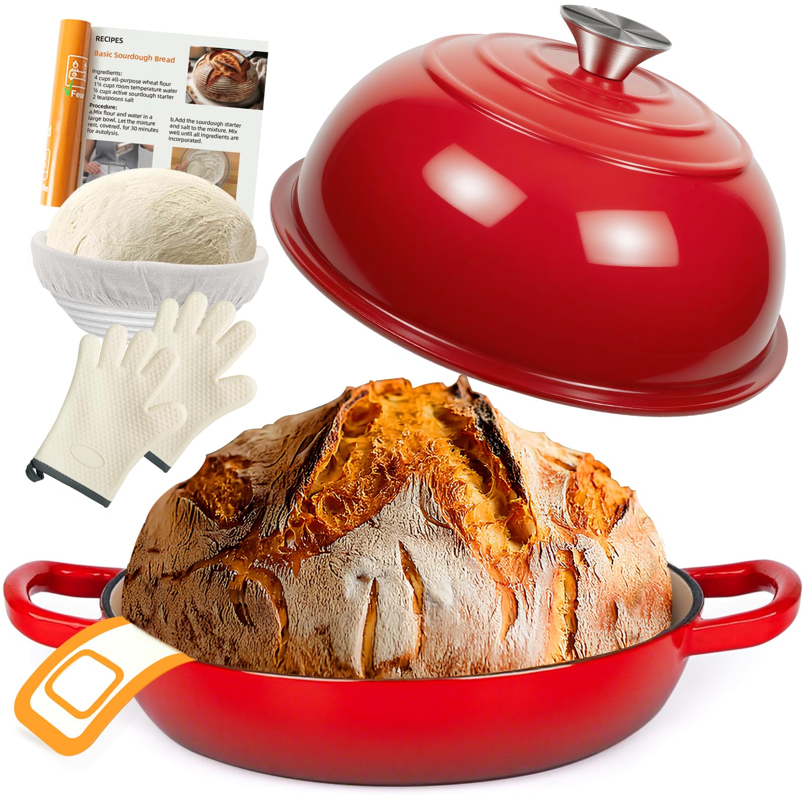 Amazon.com: AHJ 6QT Dutch Oven For Bread Baking, Enameled Cast