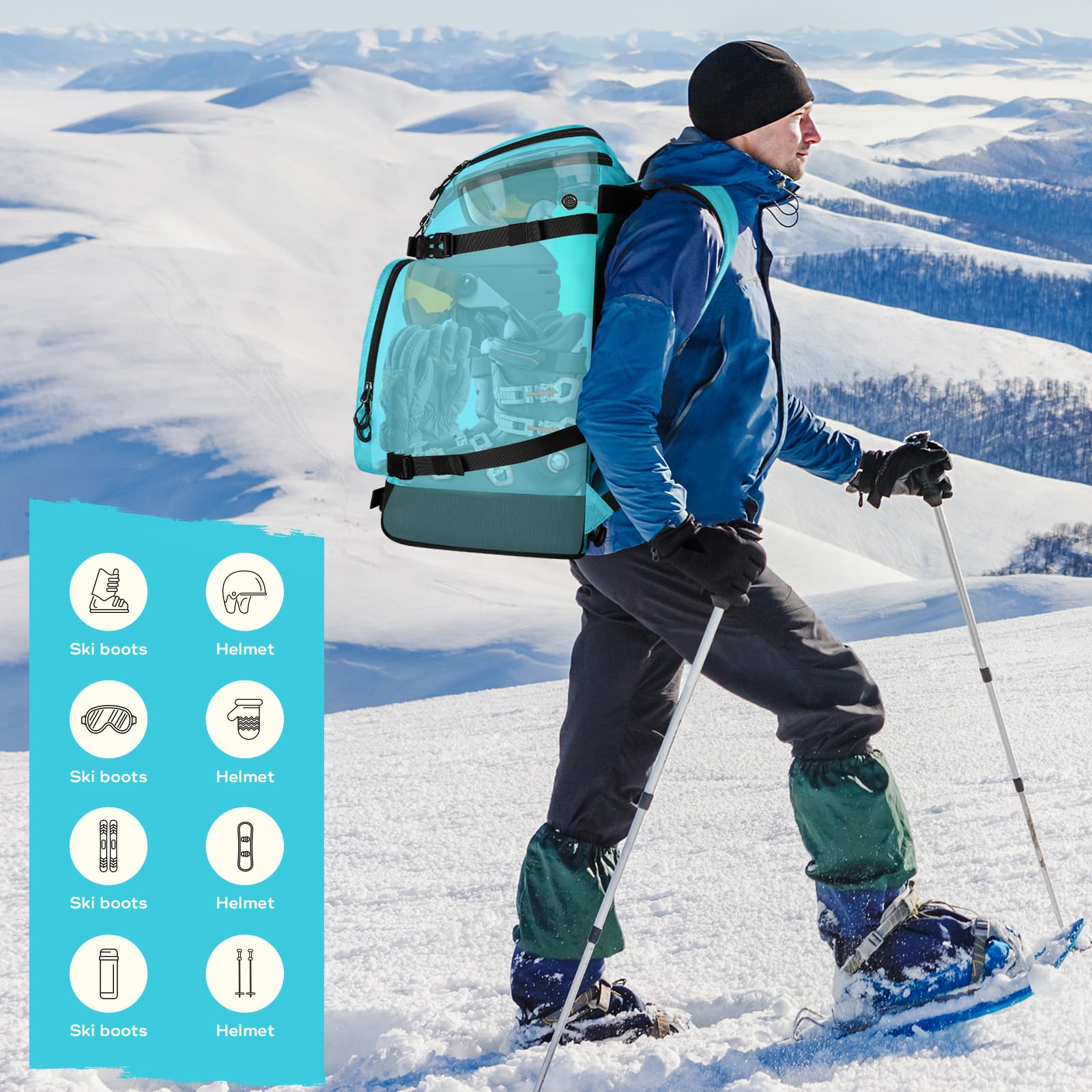 Maelstrom Skischuhtasche, 55 l, großer Skischuh-Reiserucksack für Herren und Damen, wasserdichte Snowboardstiefeltasche für Ski-Zubehör