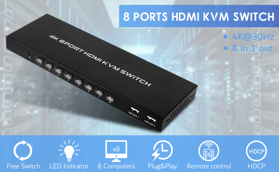 Amazon.com: HDMI KVM Switch 8 Port, 4K@30Hz USB KVM Switcher for 8