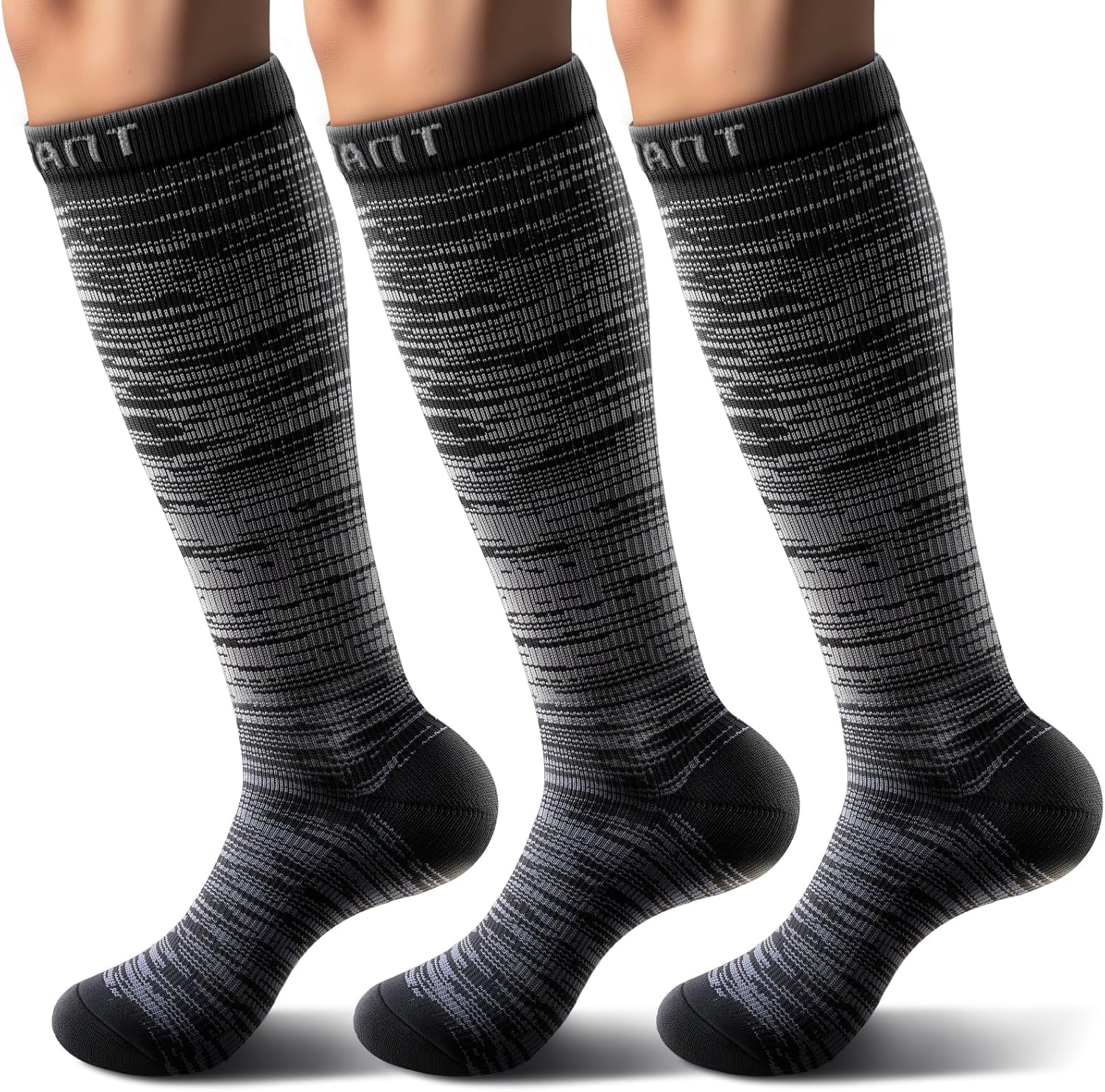 BULLIANT Men Compression Socks 3Pairs-Knee High Socks 15-20 Pressure Unise- Cushioned Sole Extra Wicking