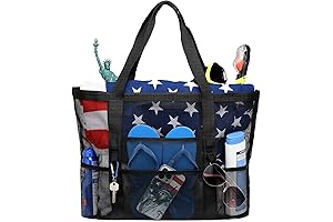 Mesh Beach Bag for Family - Beach Tote 9 Pockets Beach Towel Bag