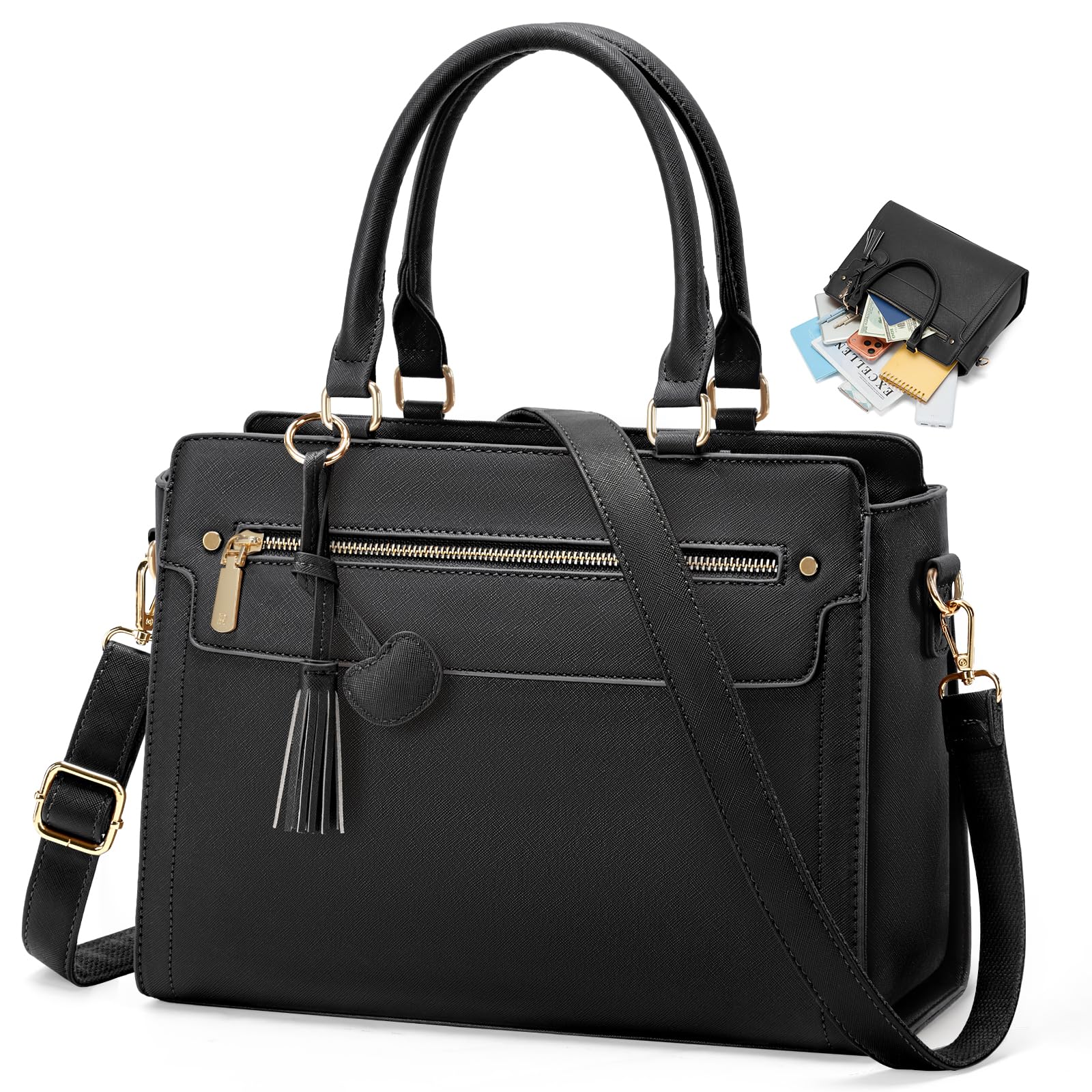 RAINSMORE Handtasche Damen Mittelgroß Elegant Umhängetasche Damen Format A4 | Handtaschen PU Leder mit Abnehmbarer Schultergurt Henkeltaschen Wasserabweisend für 11-Zoll-Tablets für den Alltag Arbeit