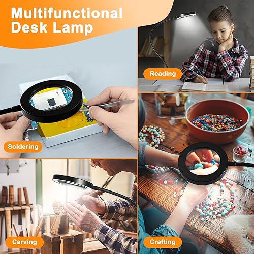 Miniatura 7 de Lupa 10X con luz y temporizador, lámpara de escritorio con aumento 2 en 1, 3 modos de color, 10 brillo regulable, lupa flexible de cuello de cisne