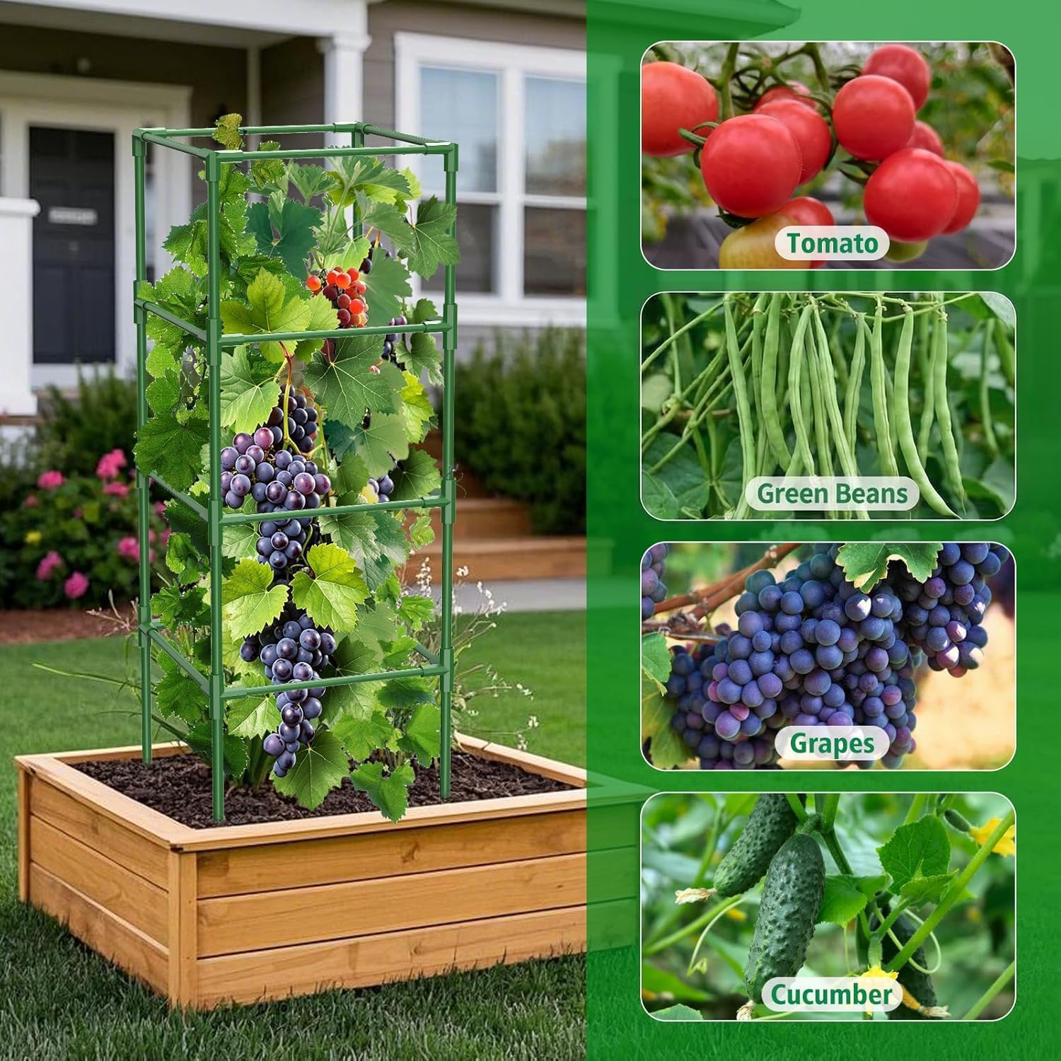 3 Pack Square Tomato Cages, 42 inch Heavy Duty Metal Steel Tomato Plant Cage Support with Clips, Height Adjustable Tomatoes Trellis for Raised Garden Bed Climbing Plants