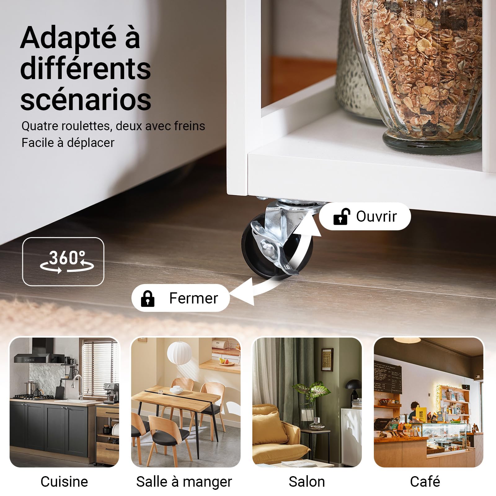 SoBuy Desserte Cuisine avec Freins, 2 tiroirs, 3 étagères, 89x53x37 cm | Chariot de Cuisine avec plan stable et poignée intégrée, 42 kg de charge, PB/métal, cuisine/maison, Blanc-Naturel, FKW111-WN