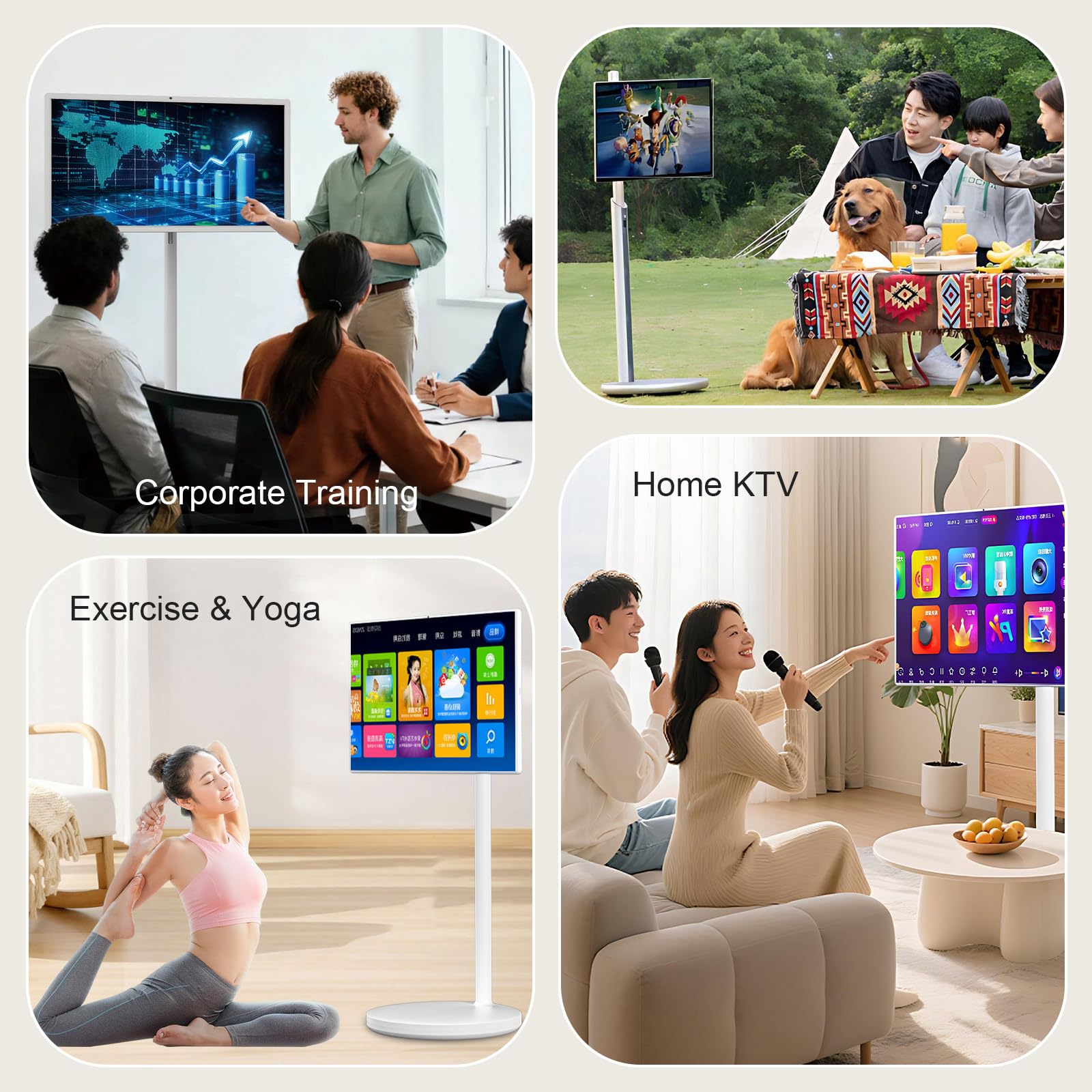 TV Portatile Intelligente 21.5/24/27/32 Pollici, con Batteria ad Alta capacità, Telecamera HD e Bluetooth, Operativo Android, 4GB+64GB/8GB+128GB, Schermo Touch 24"-8G+128G
