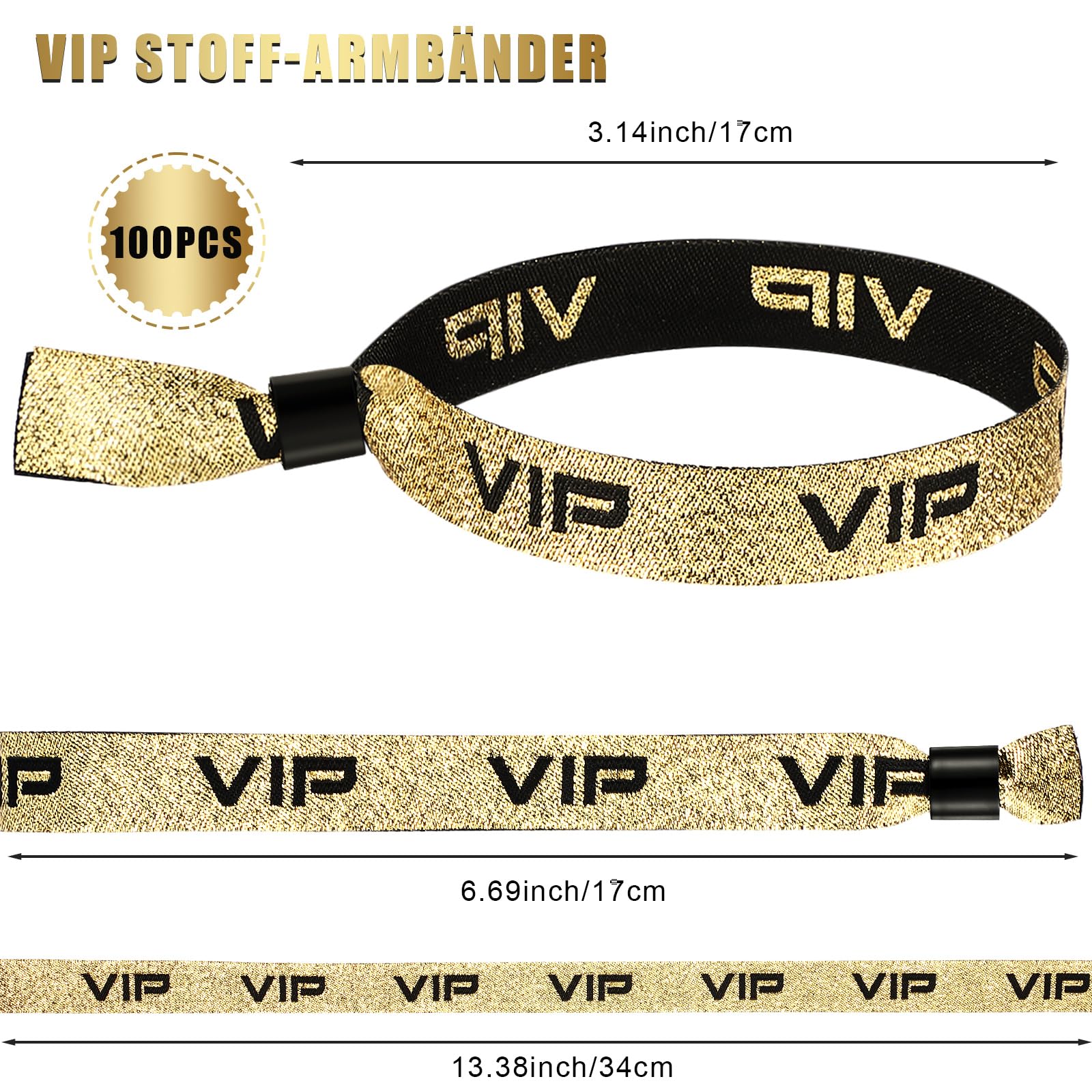 Aoriher 100 Bracelets d'Entrée en Tissu VIP Bracelets d'Identification VIP Bracelet d'Événement Bracelets de Concert Bande de Poignet d'Entrée pour Fête Anniversaire Exposition Bal Cinéma(Or)