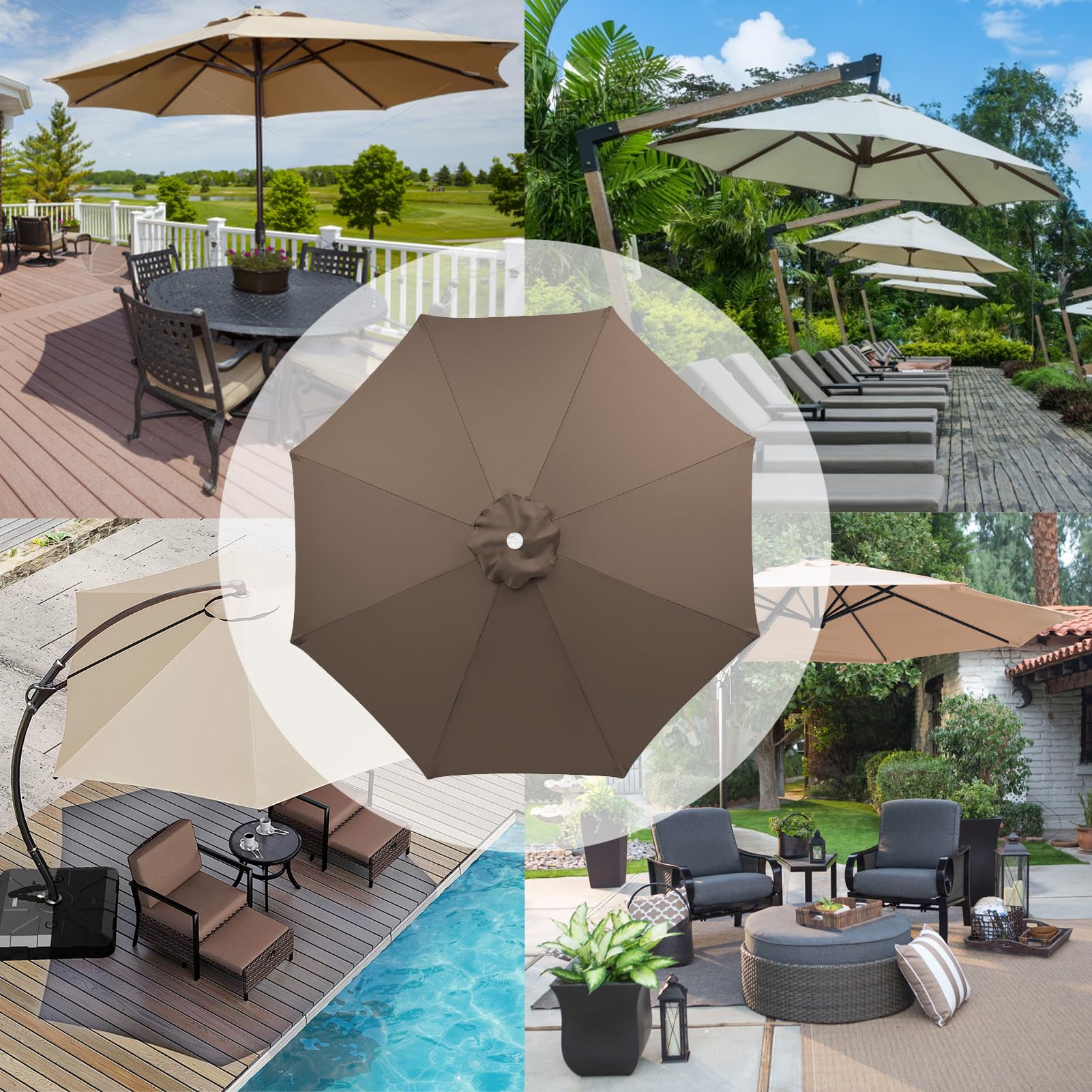 6.5/7.5/8/9/10/10.8/11.5/13ft Patio Umbrella Replacement Canopy, Table Market Yard Replacement Top Cover for 6/8 Ribs, UV Protective Cloth for Garden Umbrella (Canopy Only) (C,8ribs:4m/13ft) : Patio, Lawn & Garden