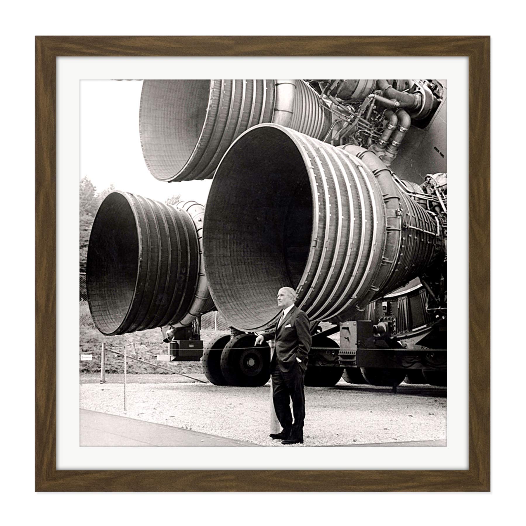 Space NASA Von Braun Saturn V F-1 Rocket Thrusters Photo Square Wooden Framed Wall Art Print Picture 16X16 Inch
