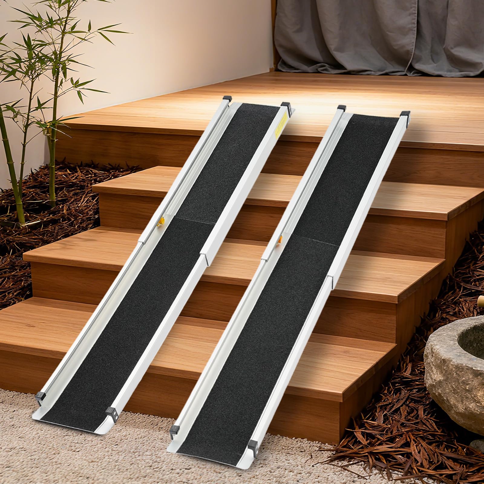 Rampa telescópica ajustable para sillas de ruedas de 2 piezas, rampa portátil de aleación de aluminio para silla de ruedas con bolsa de almacenamiento, máx. 300 kg.