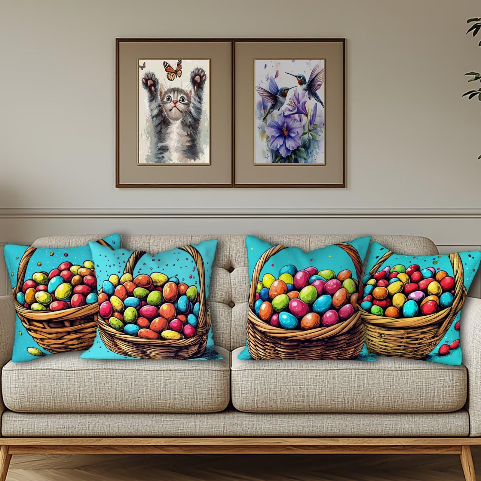 Poszewki na poduszki, miękkie, aksamitne, z niewidocznym zamkiem błyskawicznym, na sofę, do salonu, sypialni, zestaw 4 sztuk, na wiosnę, 80 x 80 cm, dekoracja wiosenna I-27