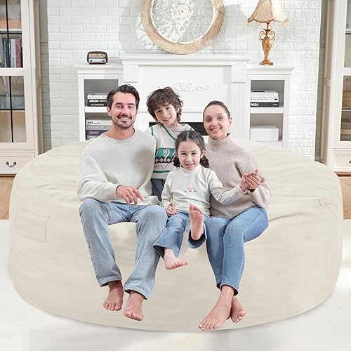 Miniatura 470 de Puf de 5 pies, puf grande con relleno de espuma viscoelástica, sofá puff esponjoso con funda de terciopelo holandés, puf redondo para sala de estar,