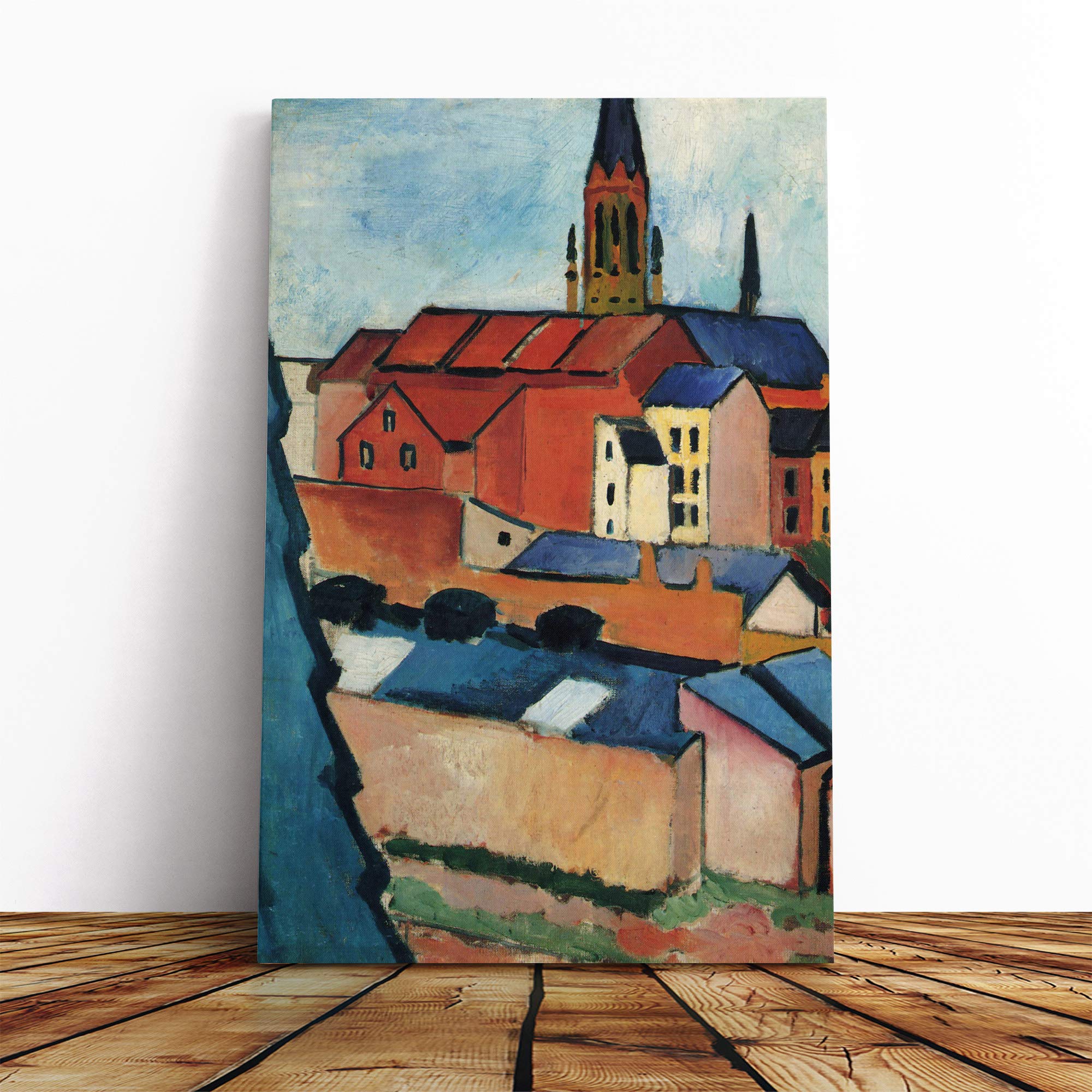 August Macke Buildings Canvas Print | Gallery Wrapped 30mm Frame Wall Art | 30x20 inches | Ready to Hang | Modern Cityscape Picture | Living Room Bedroom Lounge Office