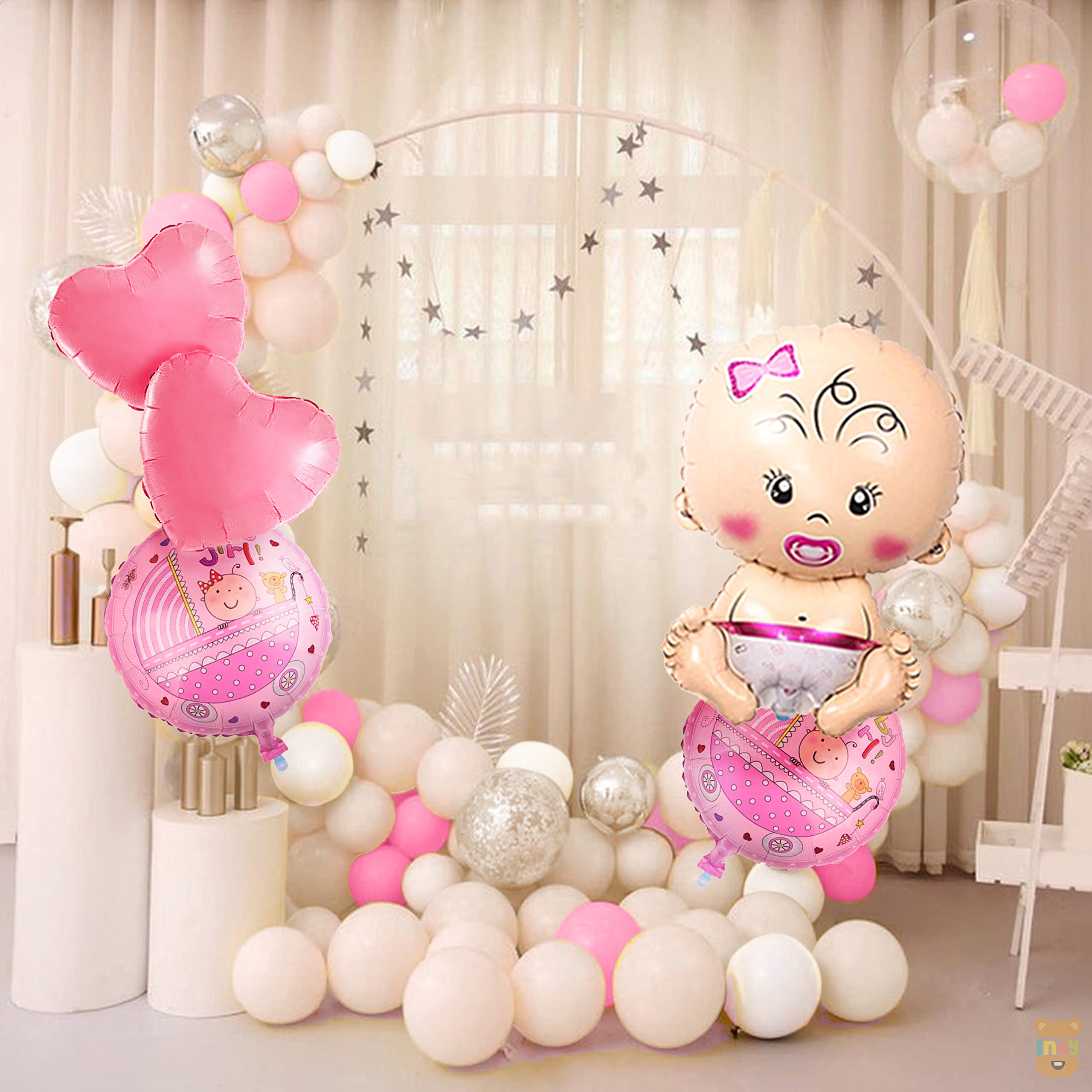 ITAF Set Of 35 Pcs -15 White,Pink Pastel | Balloons,2 Printed Both Side Baby Girl | For Kids New Born Baby Theme