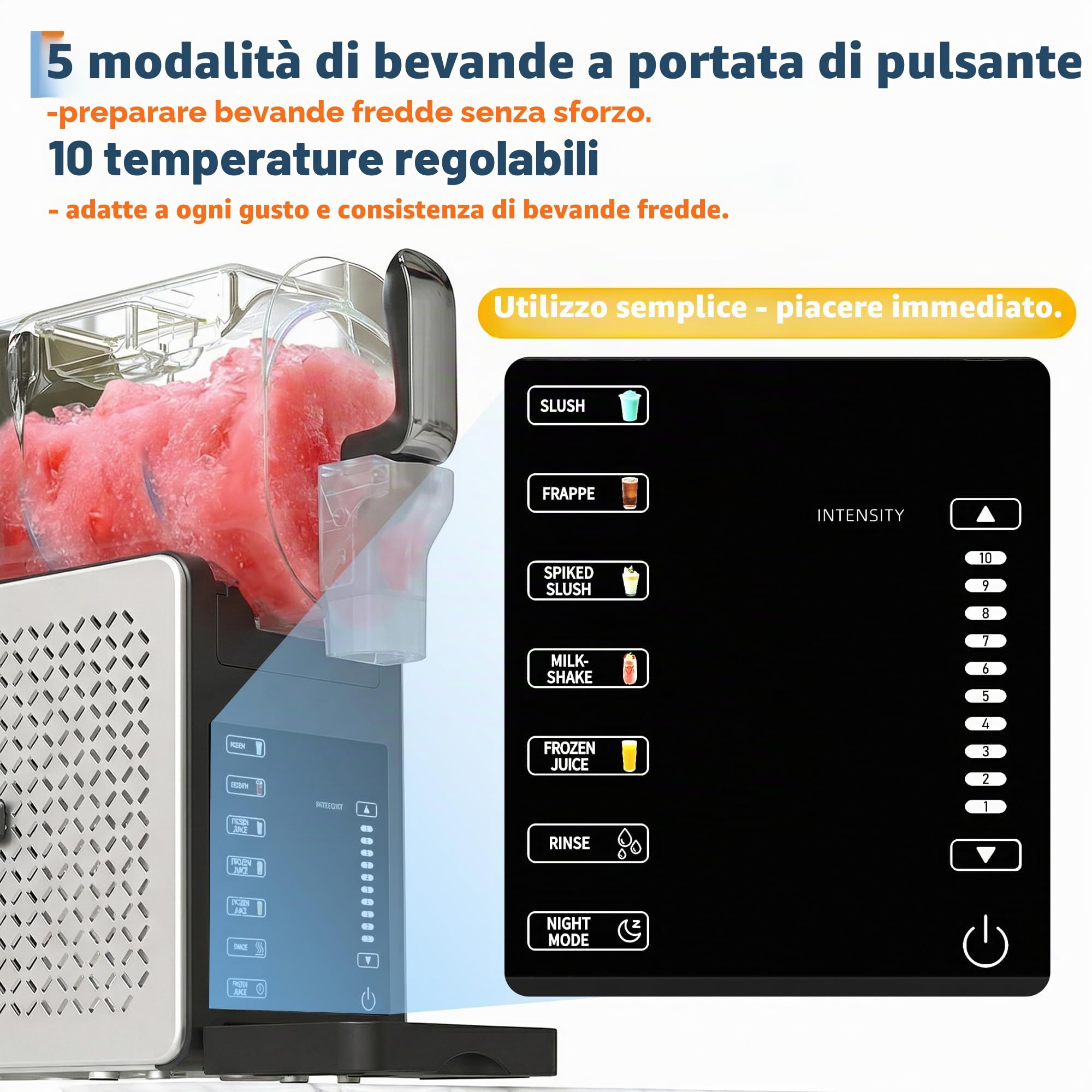 Macchina slushy da 1,9 l, per la casa con 5 programmi automatici, display a LED, autopulente, senza ghiaccio, per frappè, margarita, frullati