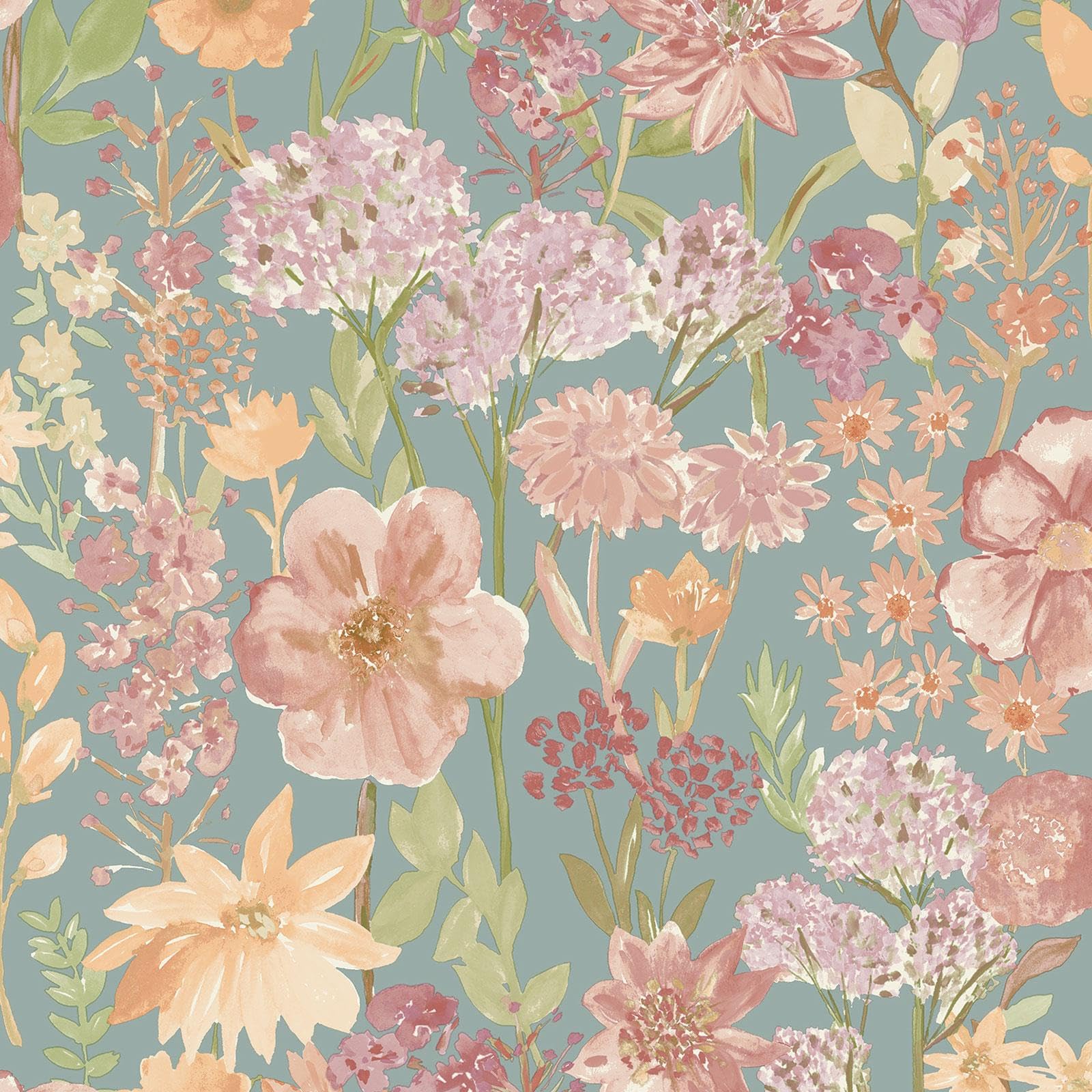 Grandeco Pink/Blue Wildflowers Wallpaper – Natural Flower Themed Wallpaper – Modern Wallpaper For Living Room, Bedroom, Hallway – Smooth Matte Finish Wallpaper –