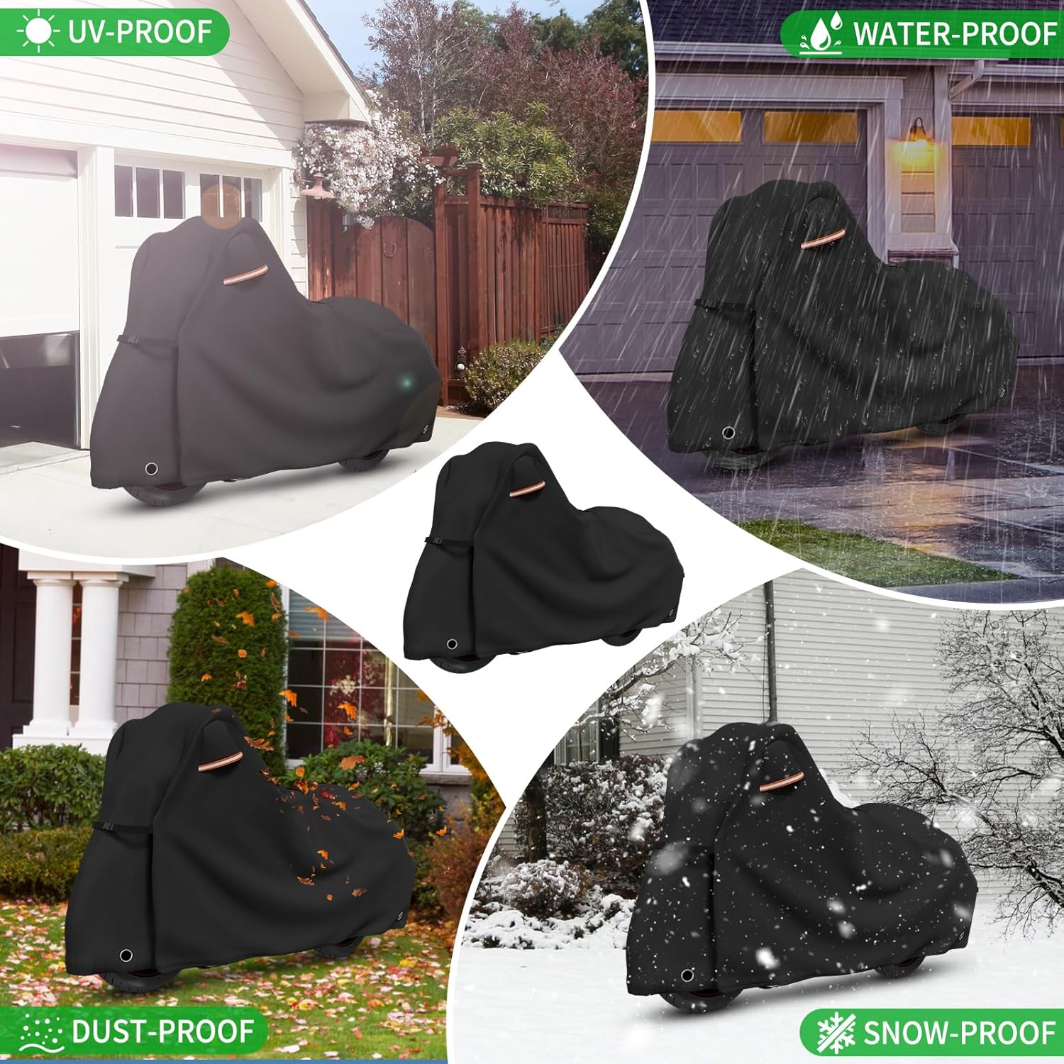 Roasivi Motorcycle Covers Outdoor Waterproof Motorbike Covers All Season Universal Weather Protection for Harley Davidson Touring Models General Fits XL 86" L x 41" W x 49" H Black