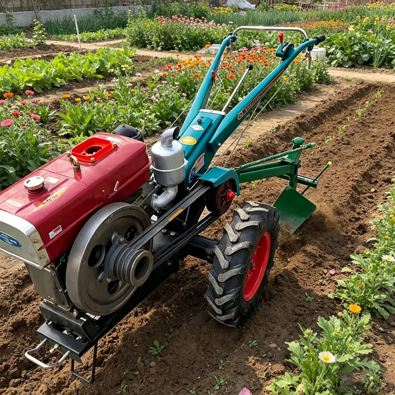Mini tractor eléctrico de 2 ruedas, cultivador manual de fácil arranque para jardín, huerto y preparación de suelos de granja pequeña