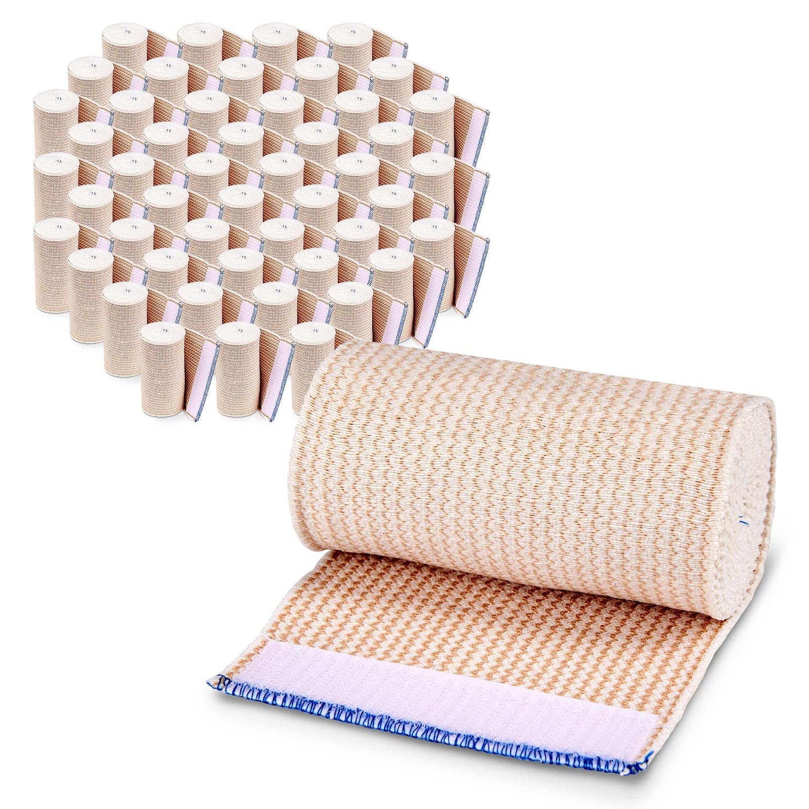 Premium Elastic Bandage Wrap (4” Wide, 50 Pack) - Nexskin Latex Free Athletic/Medical Compression Bandages Hook &amp; Loop Fasteners at Both Ends - Lifetime Washable &amp; Reusable Bandages