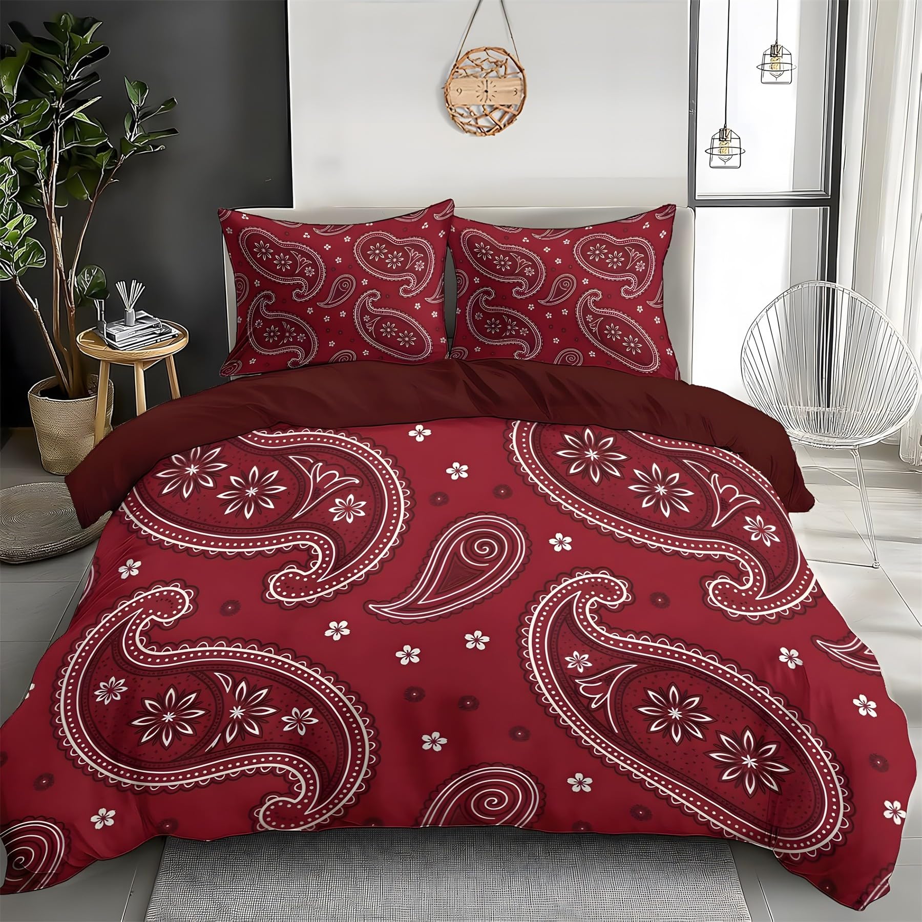 Housse de couette 240x260 bordeaux microfile douce parure de lit adulte