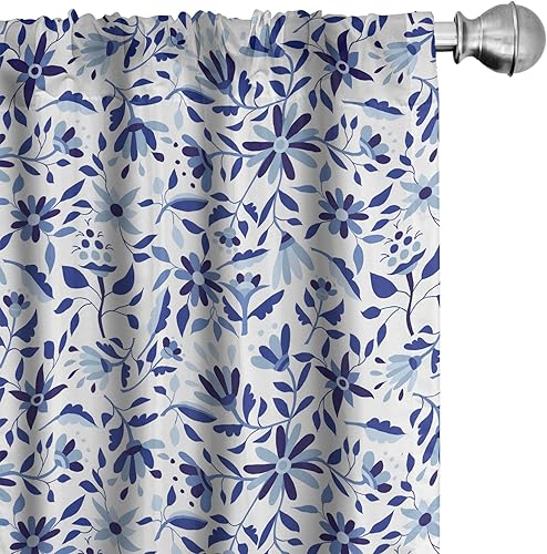 Miniatura 14 de Ambesonne Cortinas a cuadros marrones, ilustración de tartán bicolor, cuadrados en repetición diagonal, juego de 2 paneles para tratamiento de Azul