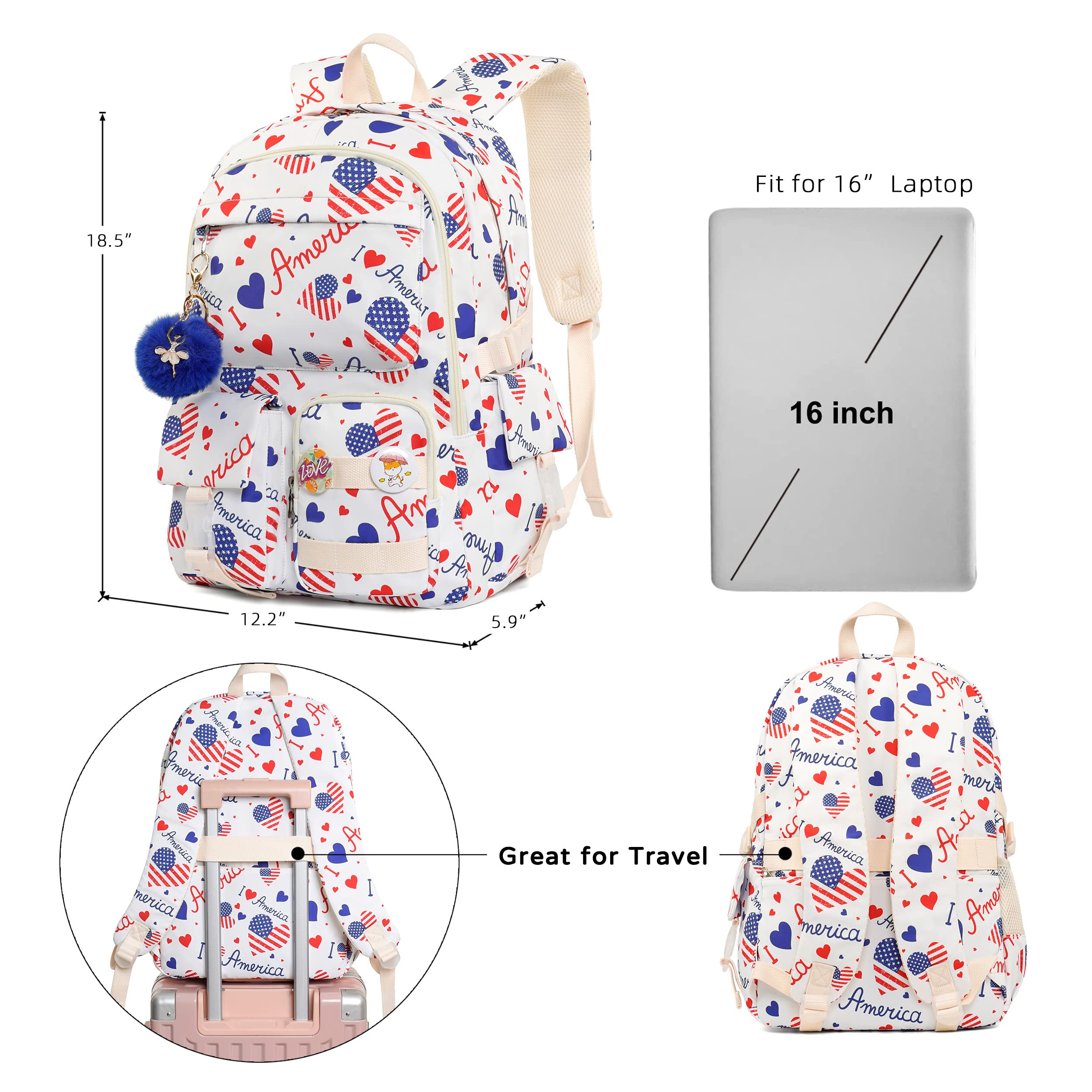 Hidds Zaino per computer portatile, 39 cm, per scuola, università, viaggi, grandi libri, per adolescenti, ragazze, donne, studenti, Beige, Regular, Zaini scuola, zaino universitario, zaini, zaino da