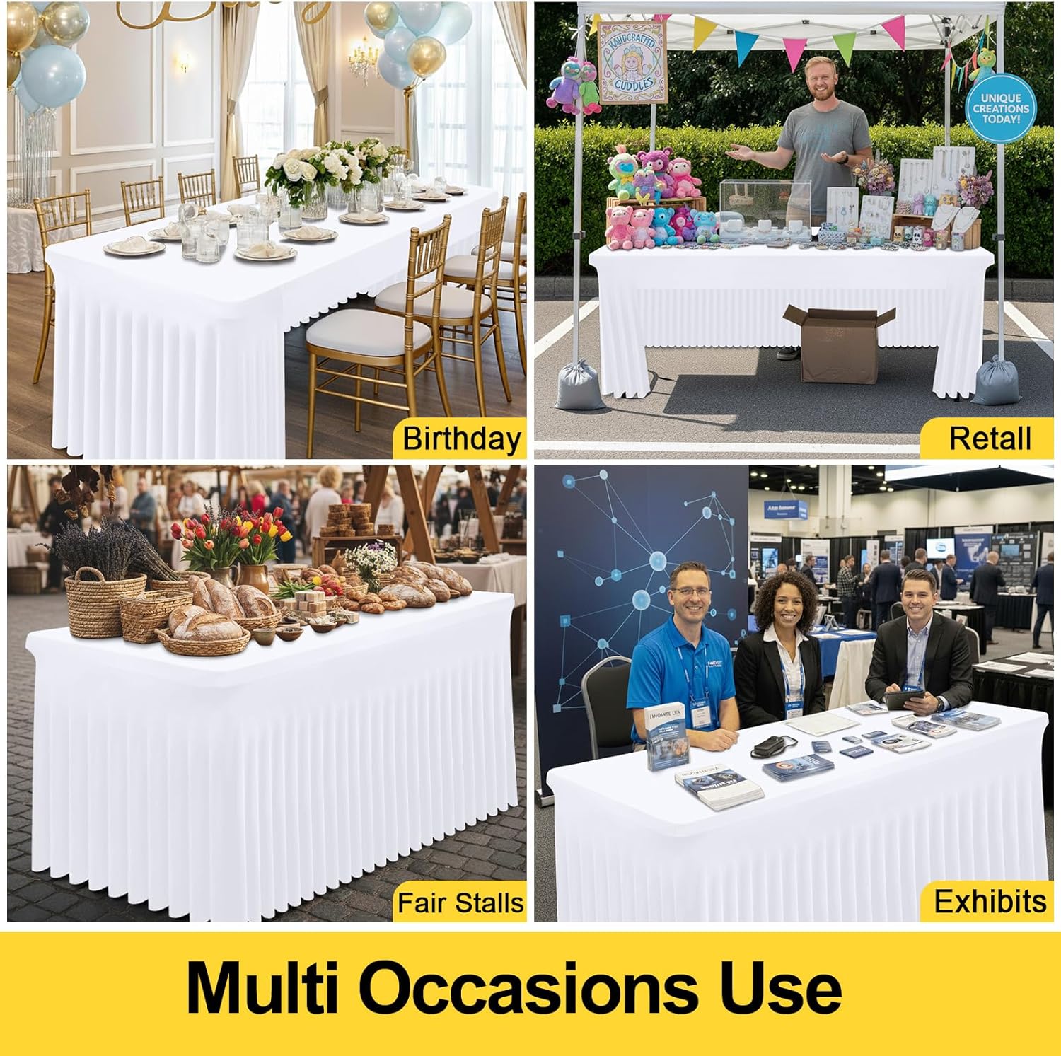 Smiry 2 Pack Spandex Open Back Tablecloth,Elastic Fitted Stretch Tablecloth for 6FT Rectangle Tables,Waterproof Washable Table Cover Skirt for Wedding, Banquet & Parties (White, 72Lx30Wx30H Inch)