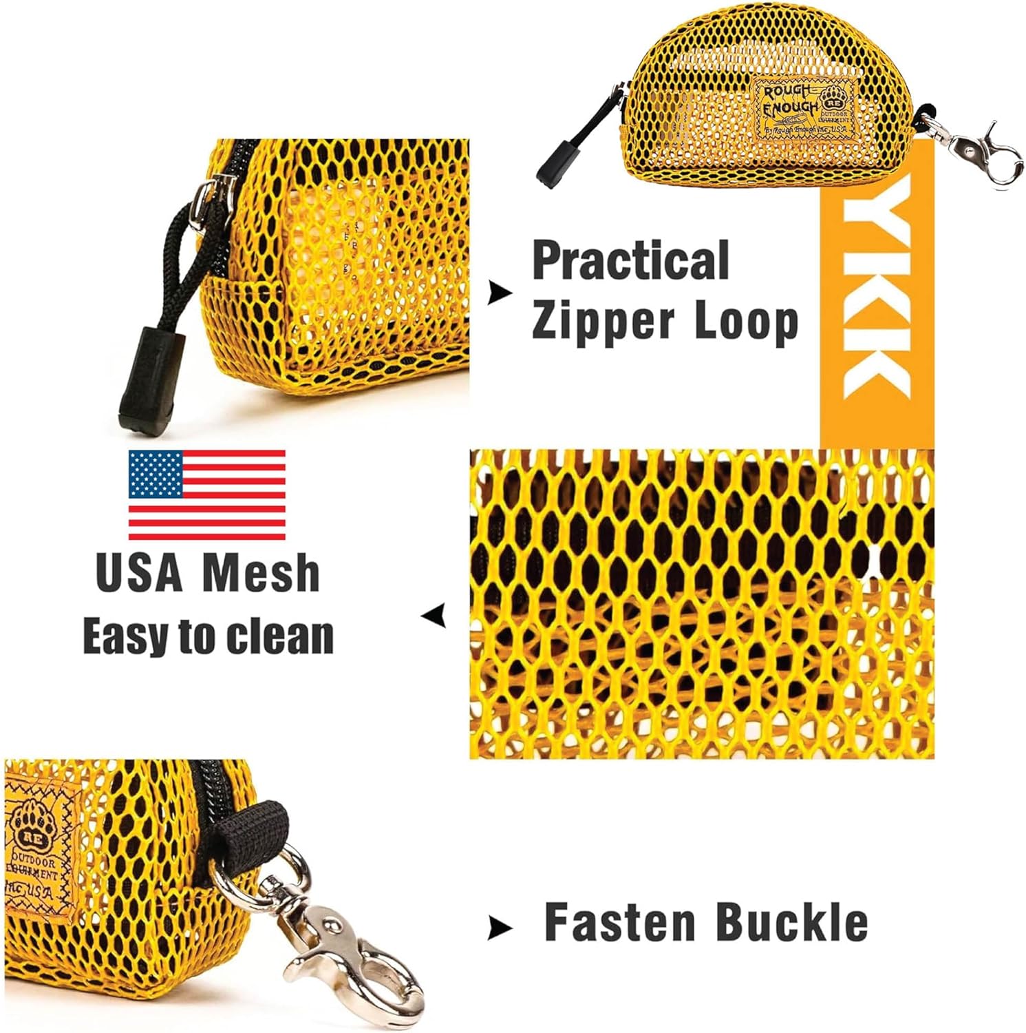 Rough Enough Small Coin Purse Pouch Card Holder Wallet with Zipper Clip for Women in Golden Yellow Mesh Mini