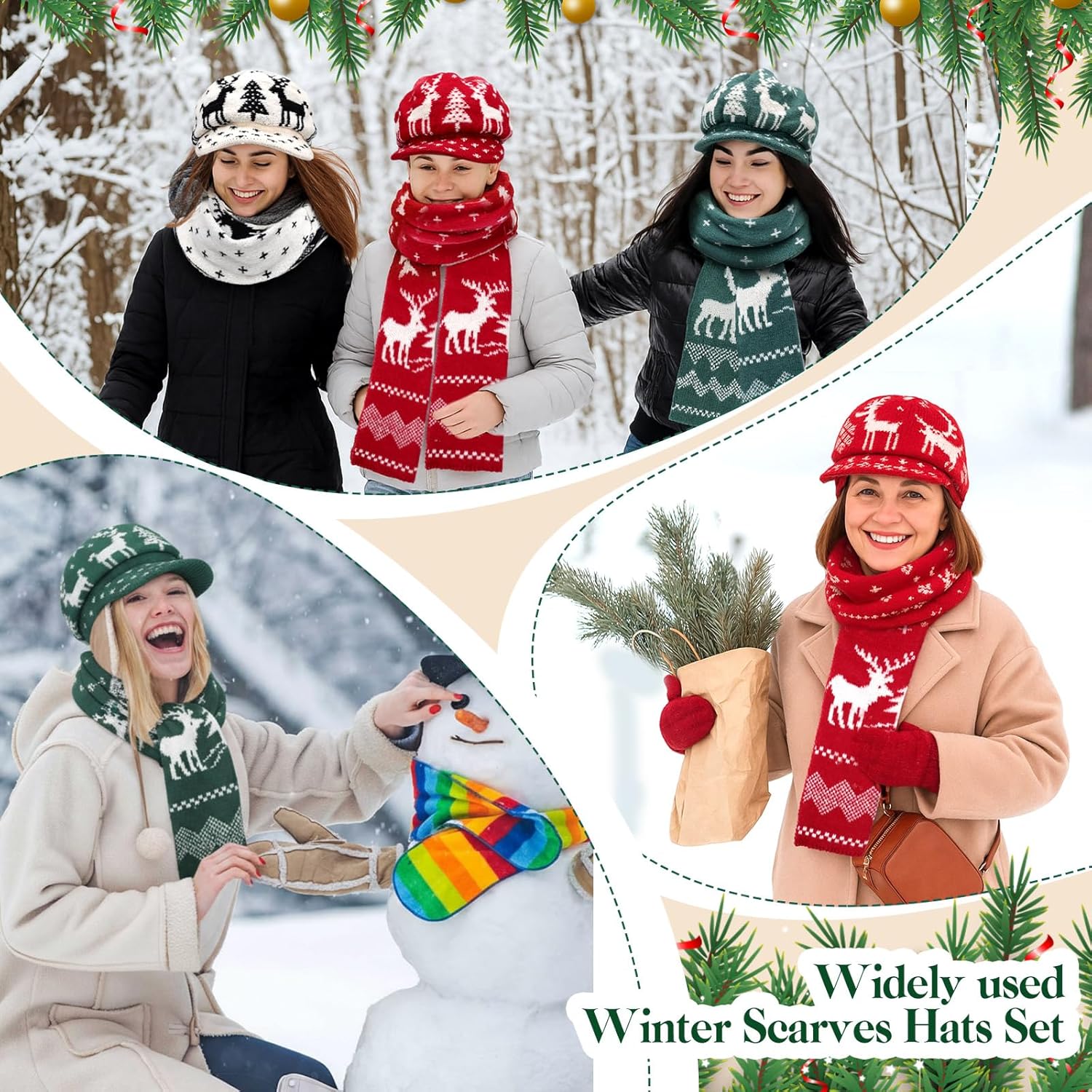 Winter Scarf and Hats Set Bulk Knitted Beanies Scarf for Women Christmas Xmas Gift