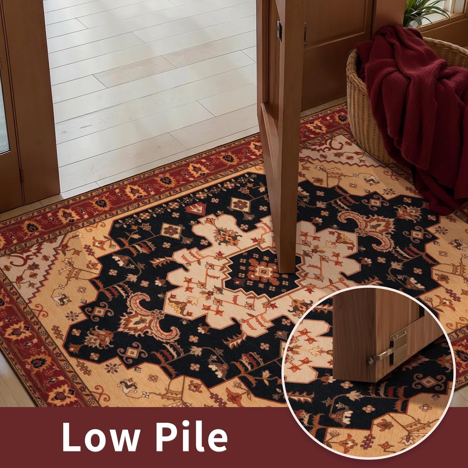 Ciicool Washable Vintage Area Rug, 2x3ft Small Boho Rug, Ultra Soft Rugs for Entryway, Non-Slip Entry Rugs Oriental Low-Pile Indoor Mat Floor Carpet for Entrance Bedroom Kitchen Bathroom Foyer Decor